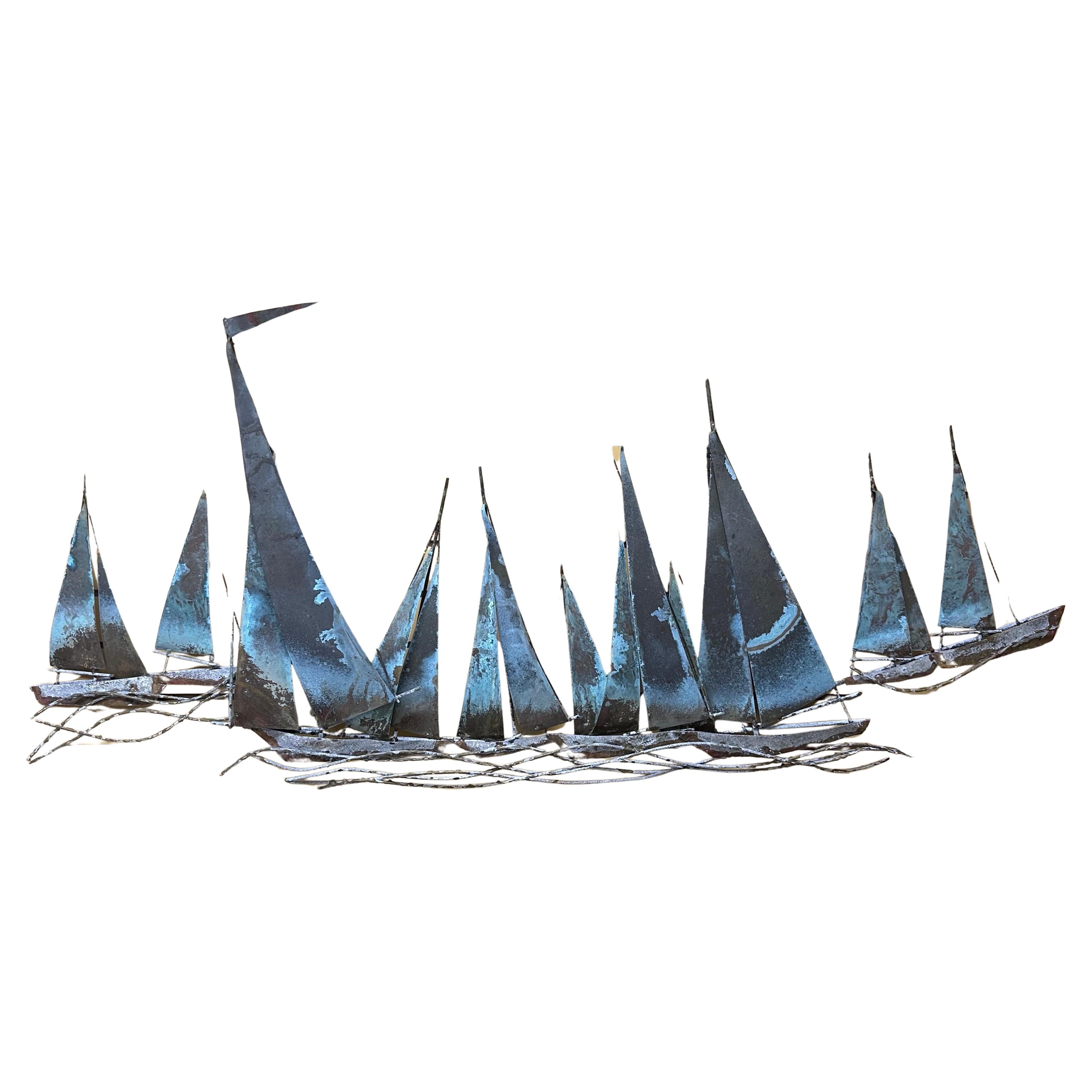 Segelboot-Regatta-Wandskulptur aus gemischtem Metall von C. Jere für Artisian House im Angebot 6