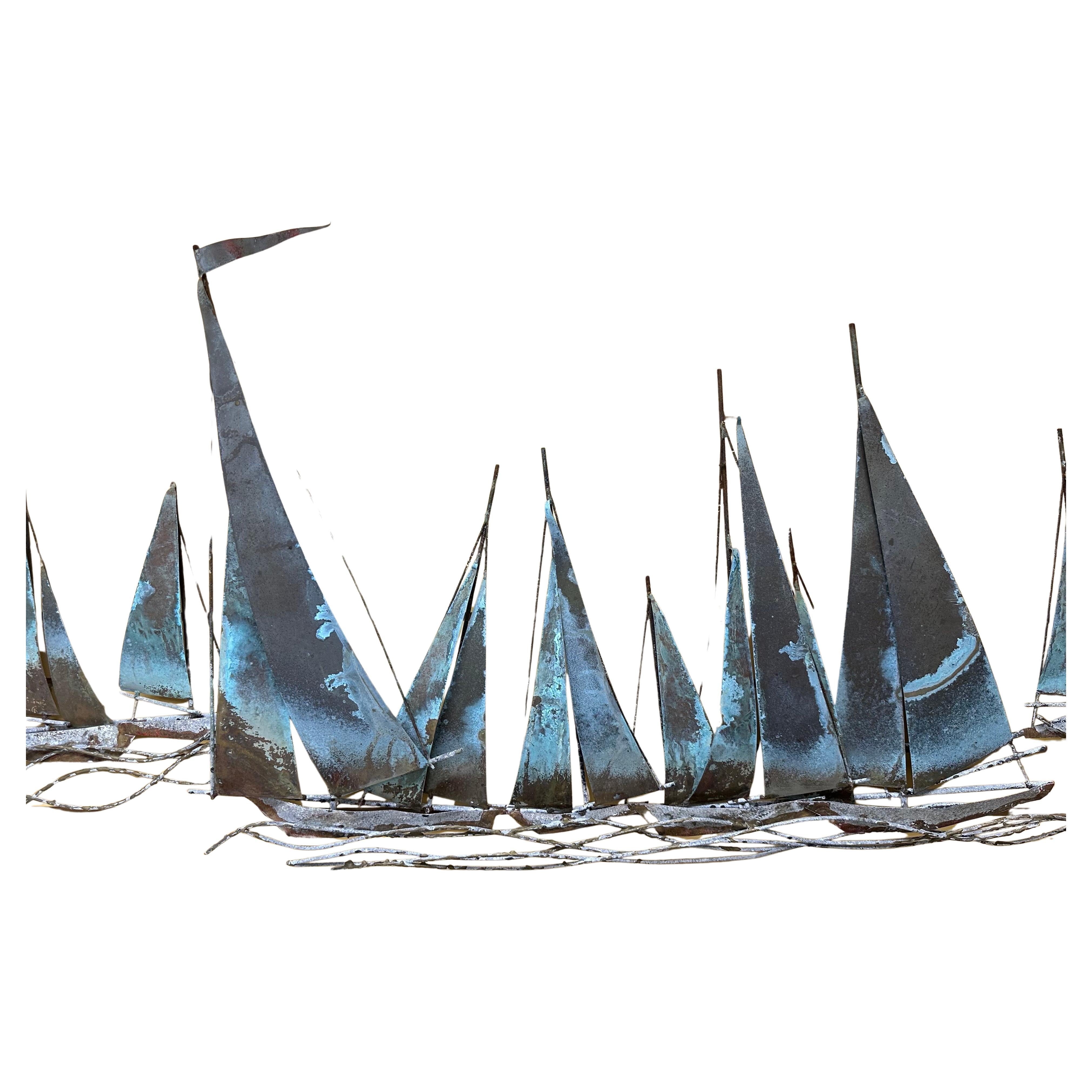 Segelboot-Regatta-Wandskulptur aus gemischtem Metall von C. Jere für Artisian House (Moderne der Mitte des Jahrhunderts) im Angebot
