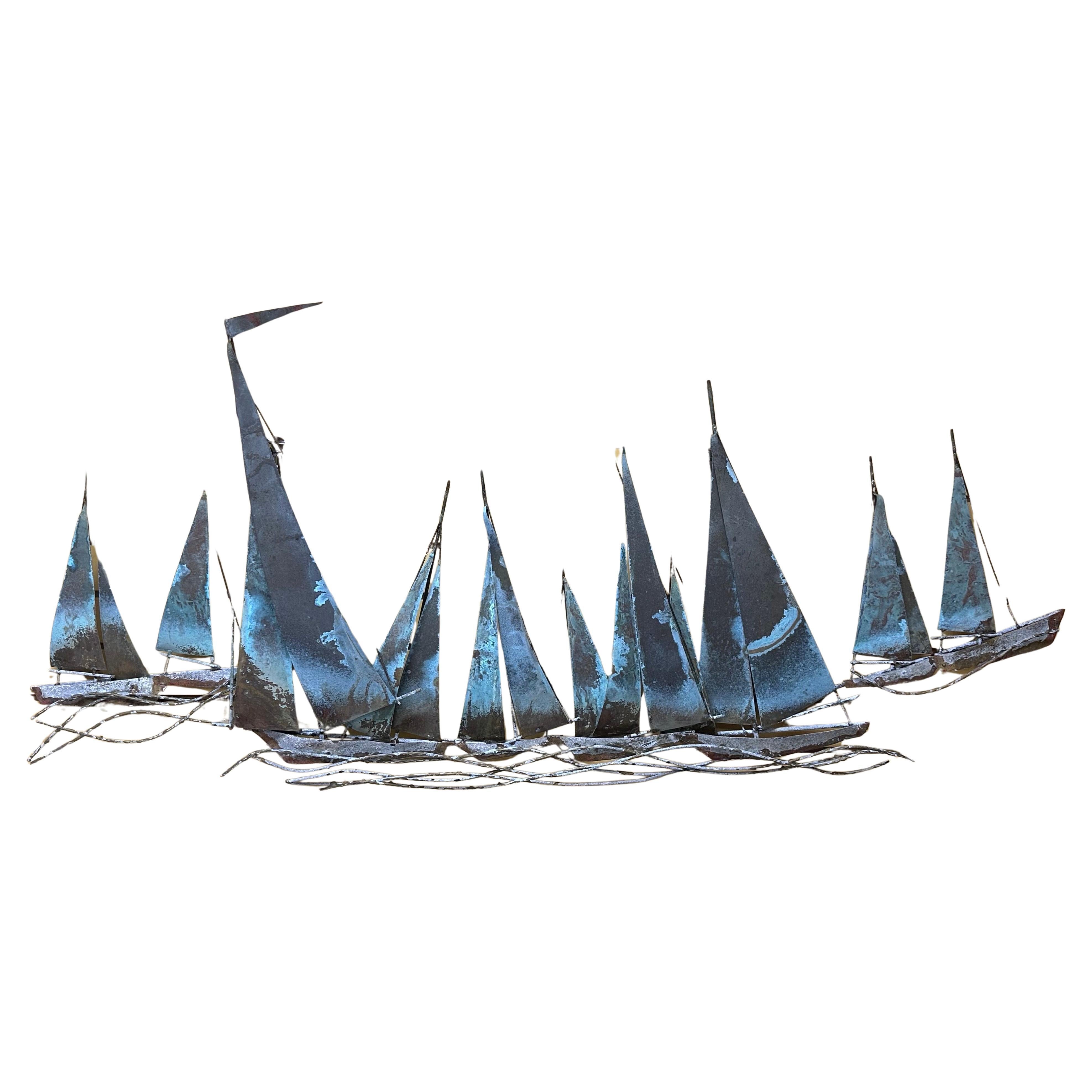 Sailboat Regatta Mixed Metal Wall Sculpture by C. Jere for Artisian House