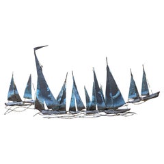 Segelboot-Regatta-Wandskulptur aus gemischtem Metall von C. Jere für Artisian House
