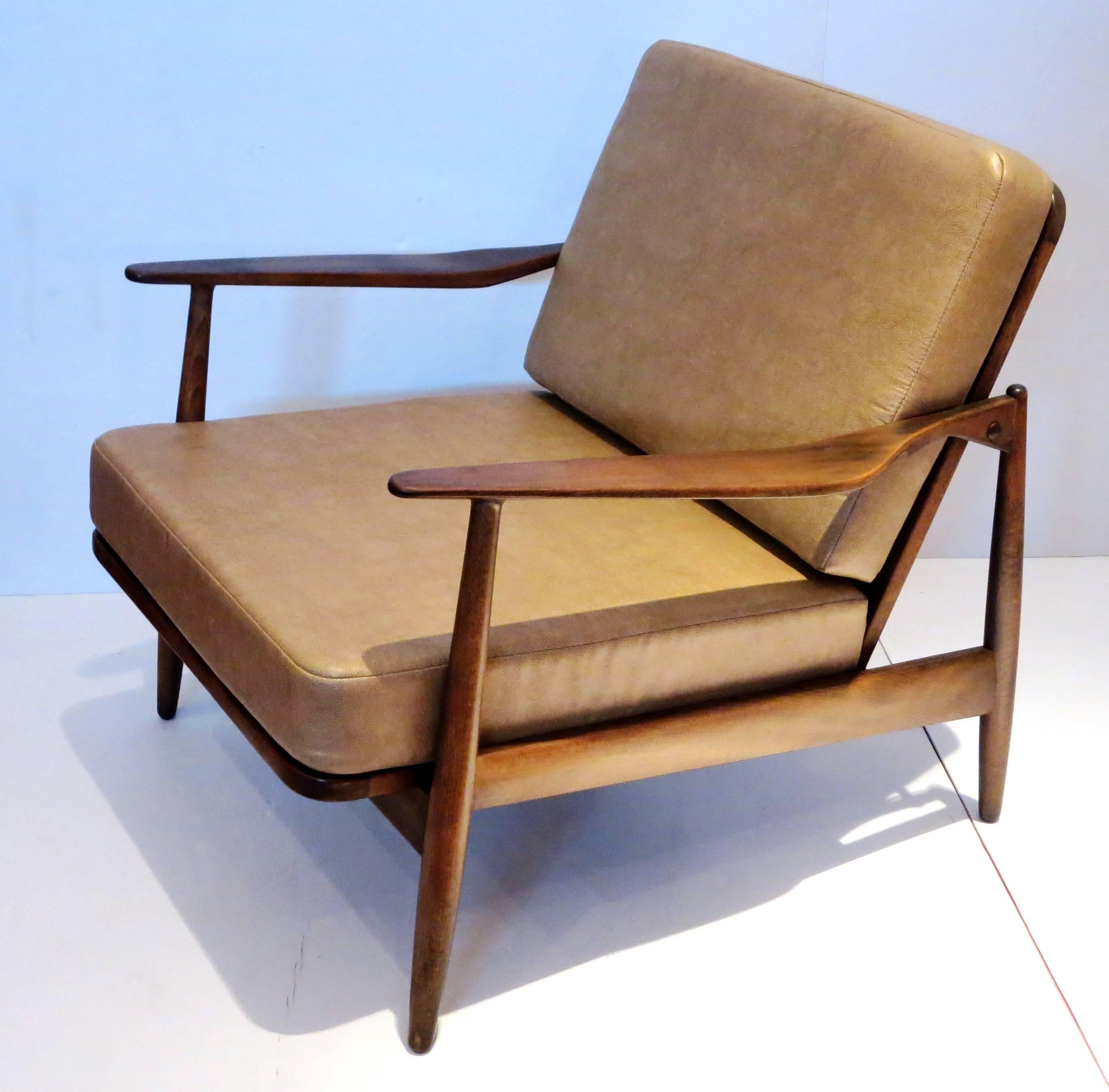 Pair of 1950s Danish modern walnut finish club chairs by Scandia 1