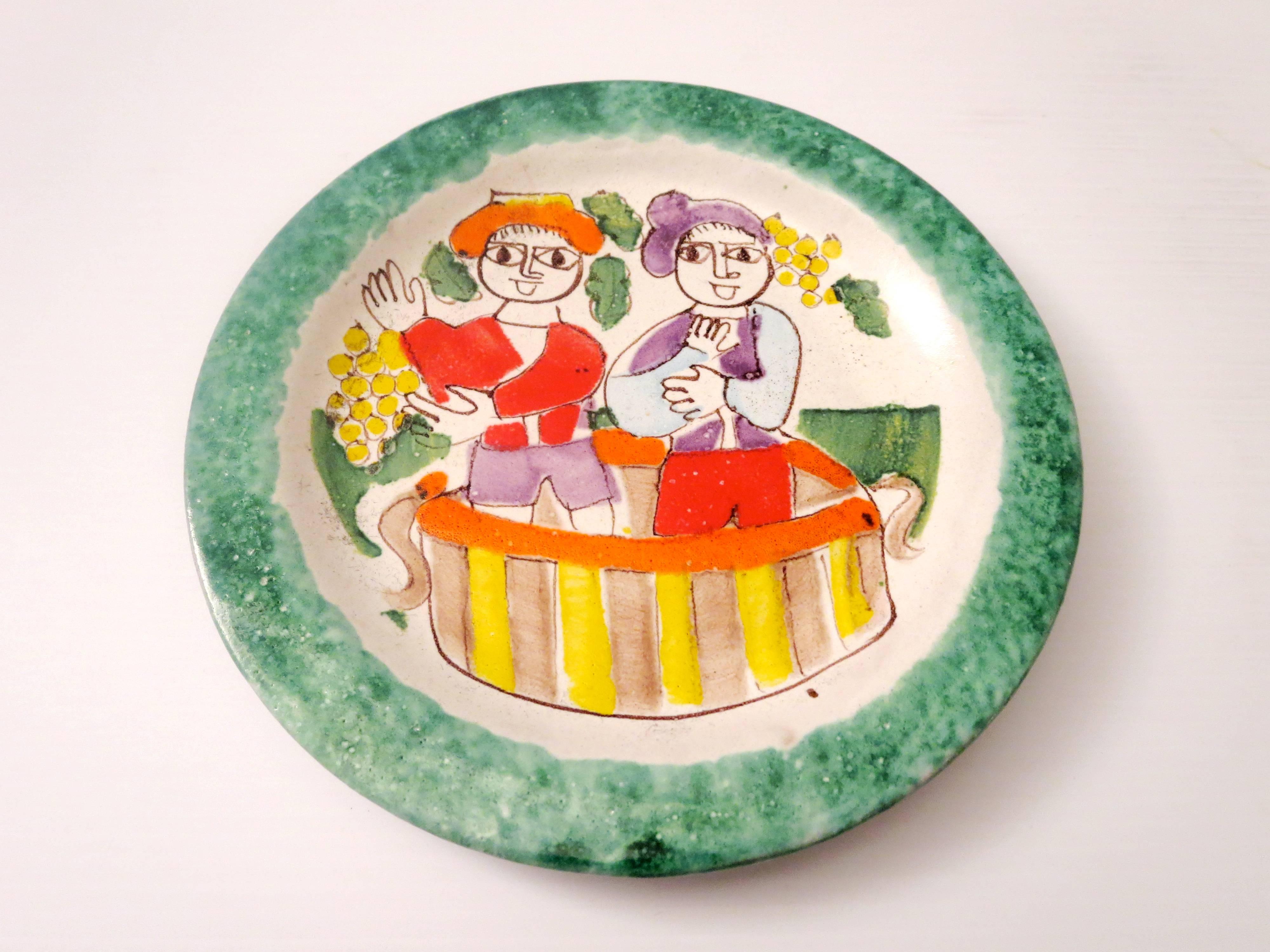Hollywood Regency Pair of Decorative Hand-Painted Italian Ceramic Plates by DeSimone