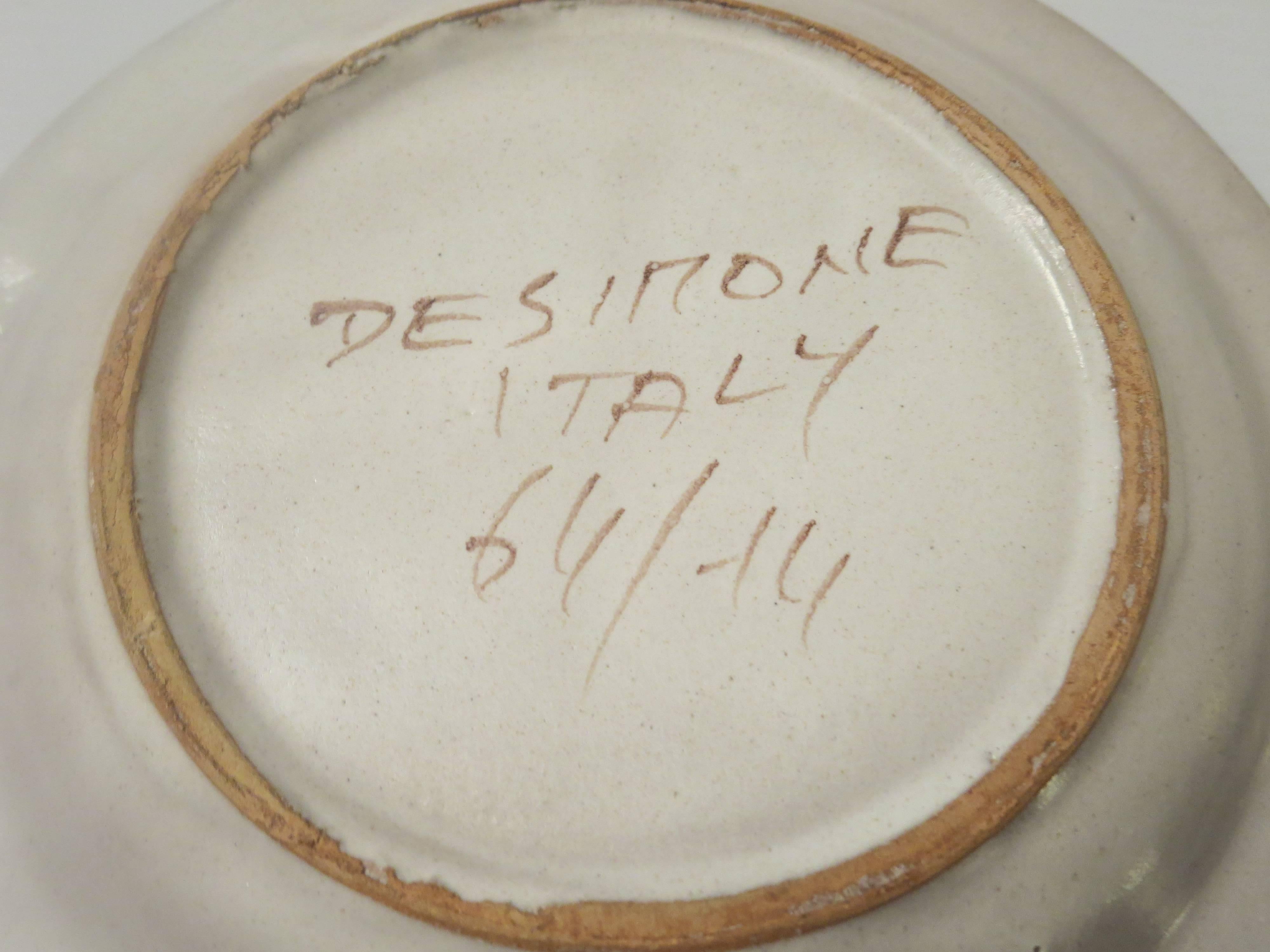 Pottery Pair of Decorative Hand-Painted Italian Ceramic Plates by DeSimone