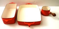 Dansk Set of Three Pots and Pans Enameled Metalware Designed by Quistgaard