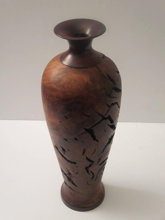 Rare Walnut Burl wood and Rosewood Turned Wood Tall Vase at 1stDibs