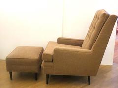 1950s American Modern Tall Back Elegant Lounge Chair and Ottoman New Upholstery