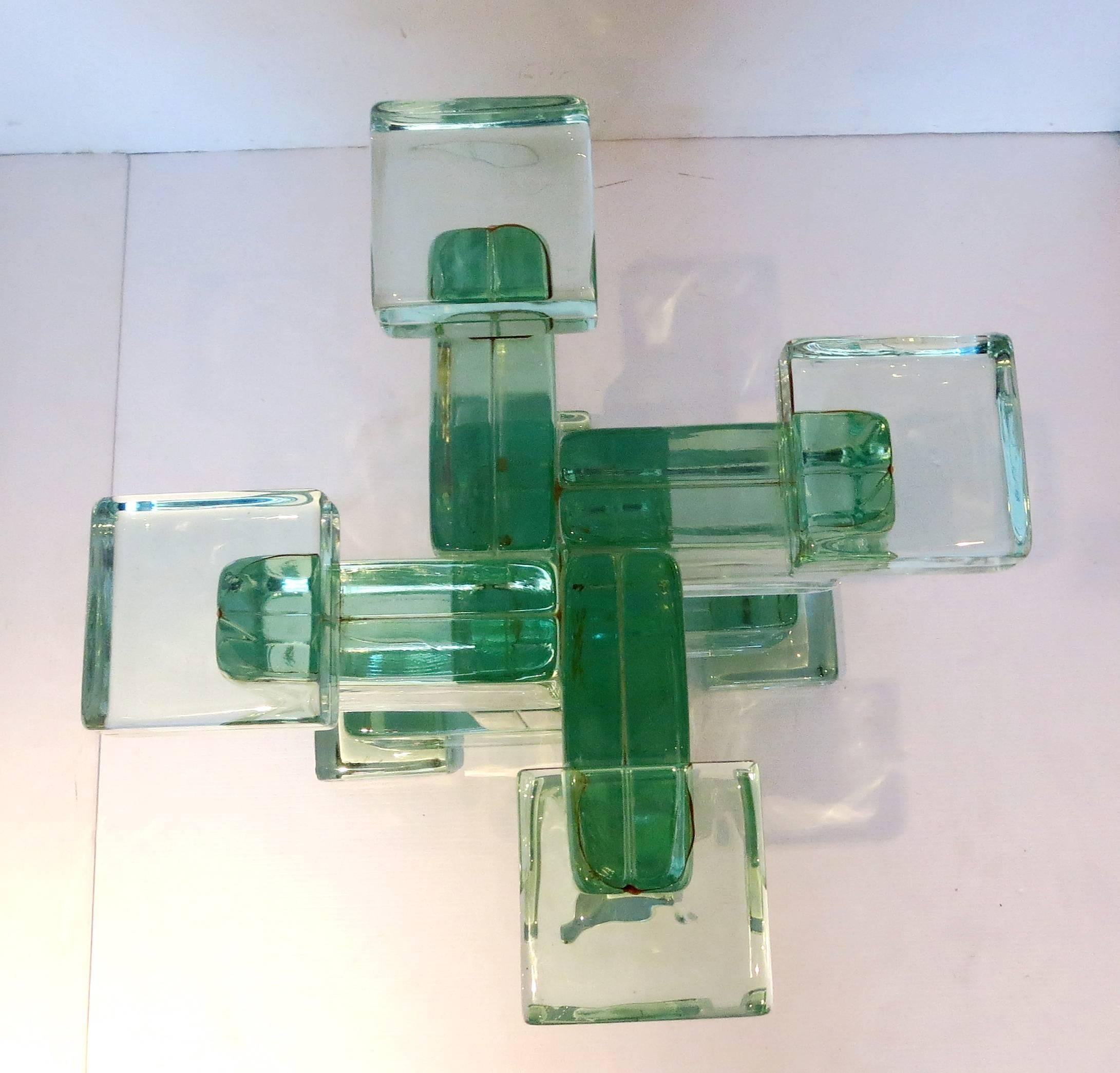 American One of a Kind Thick Square solid Glass Table Base by Imperial Imagineering