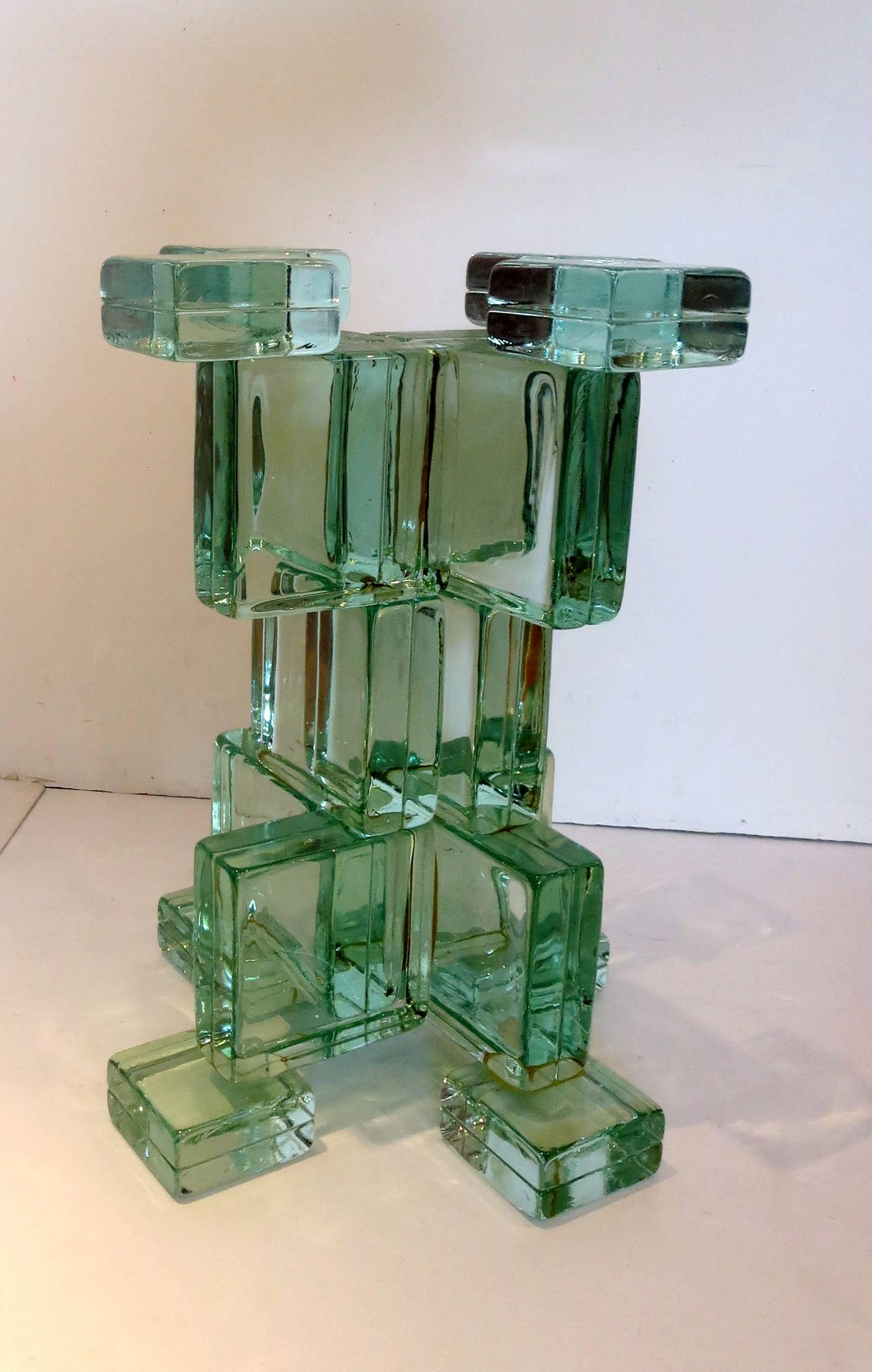 Mid-Century Modern One of a Kind Thick Square solid Glass Table Base by Imperial Imagineering