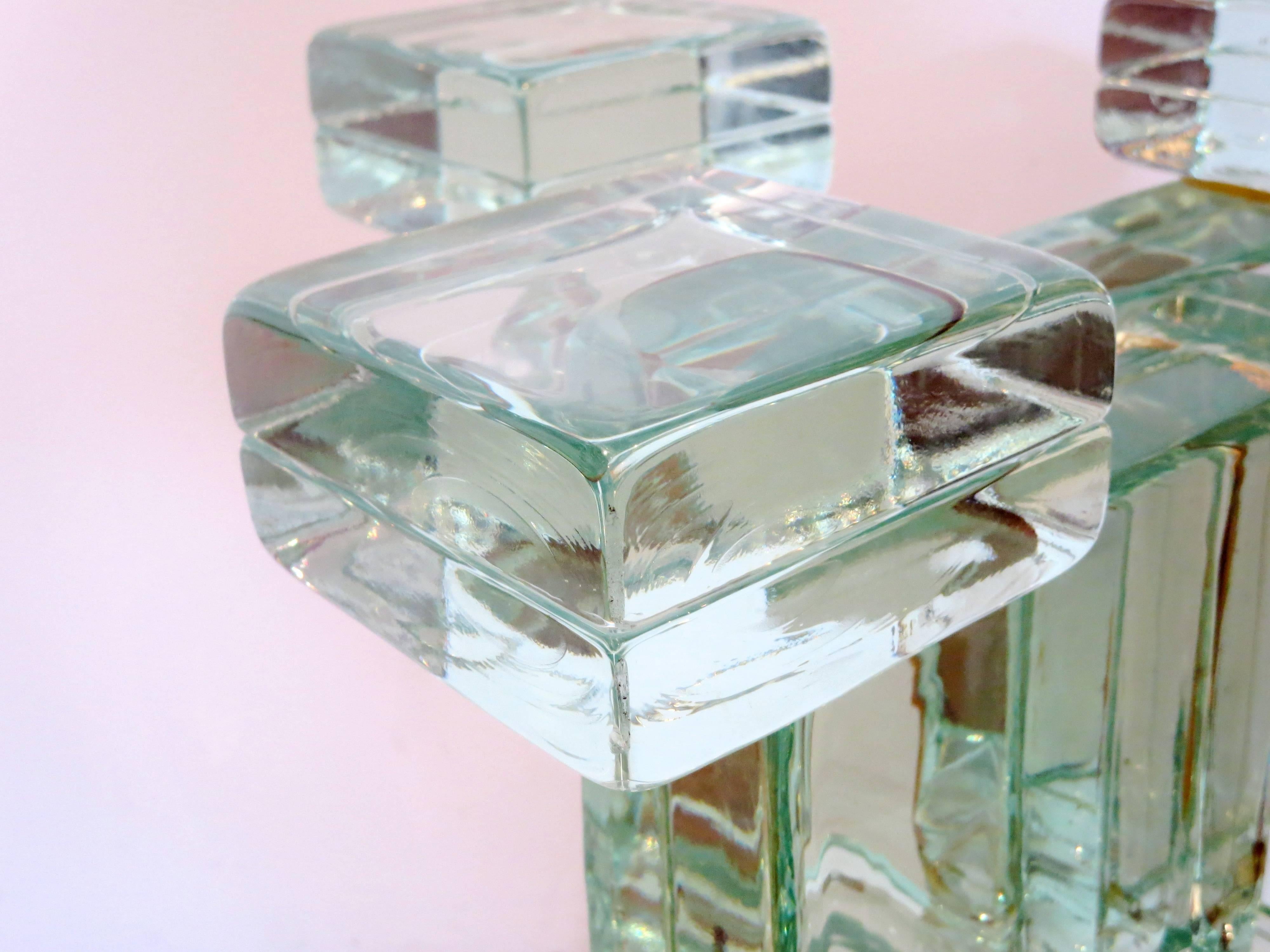 20th Century One of a Kind Thick Square solid Glass Table Base by Imperial Imagineering