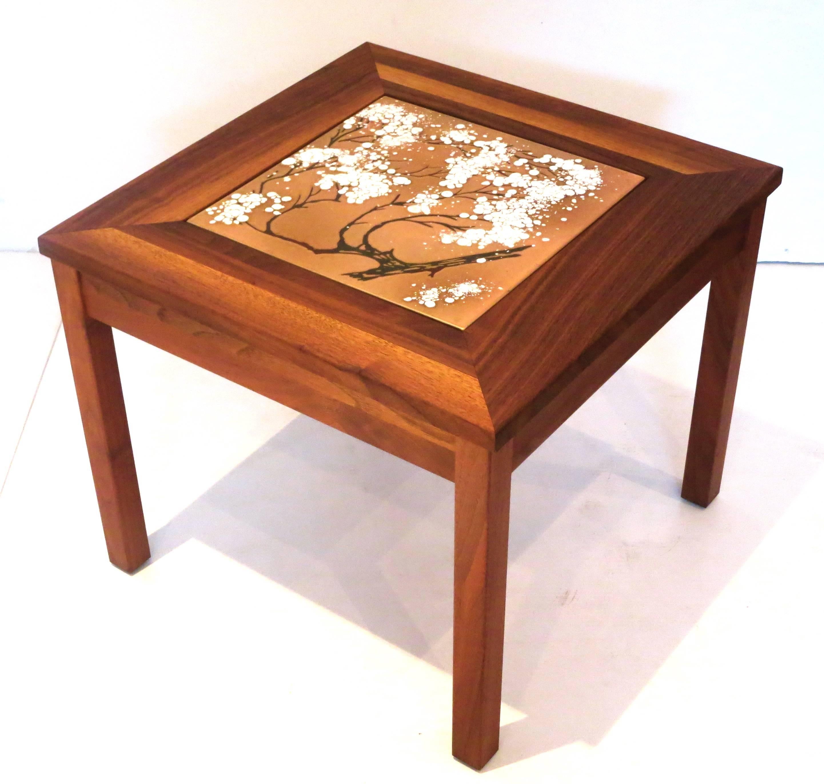 American Pair of Solid Walnut Enameled End Tables Designed by Jhon Keal for Brown Saltman