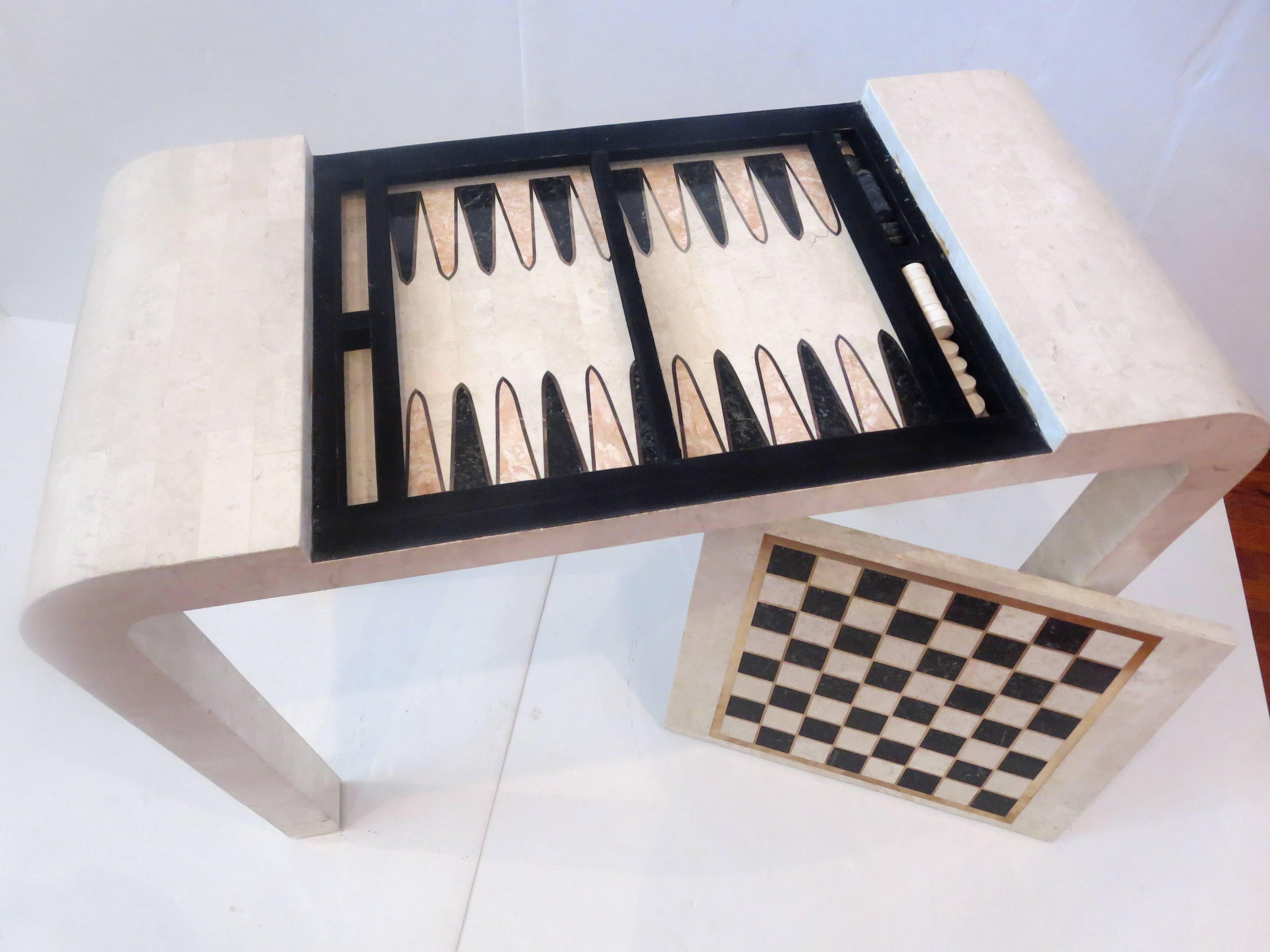 Tessellated Stone Chess Backgammon Console Table by Maitland Smith In Good Condition In San Diego, CA
