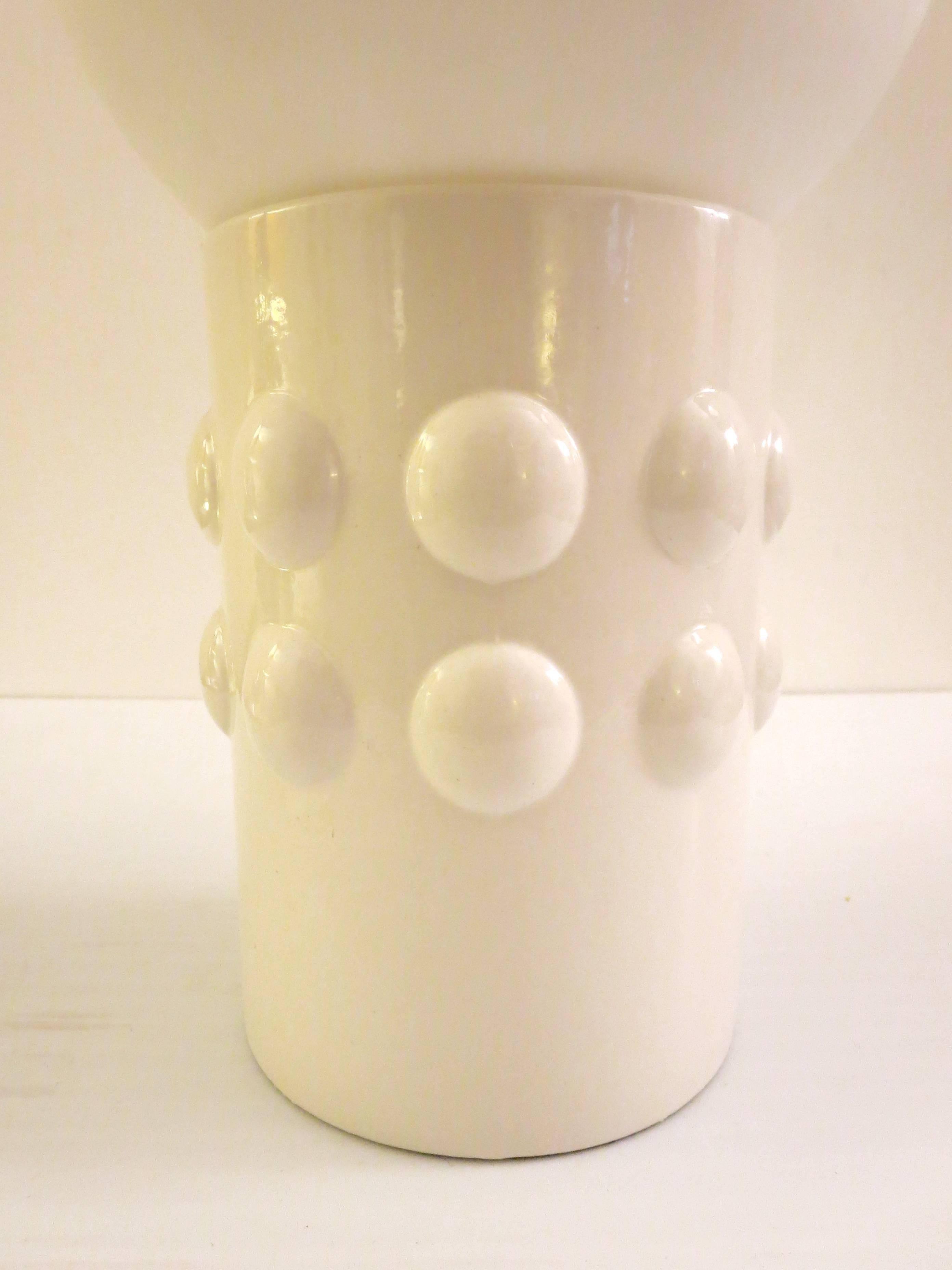 Space Age 1970s Italian Ceramic Base and White Frosted Glass Ball Shade Table Lamp