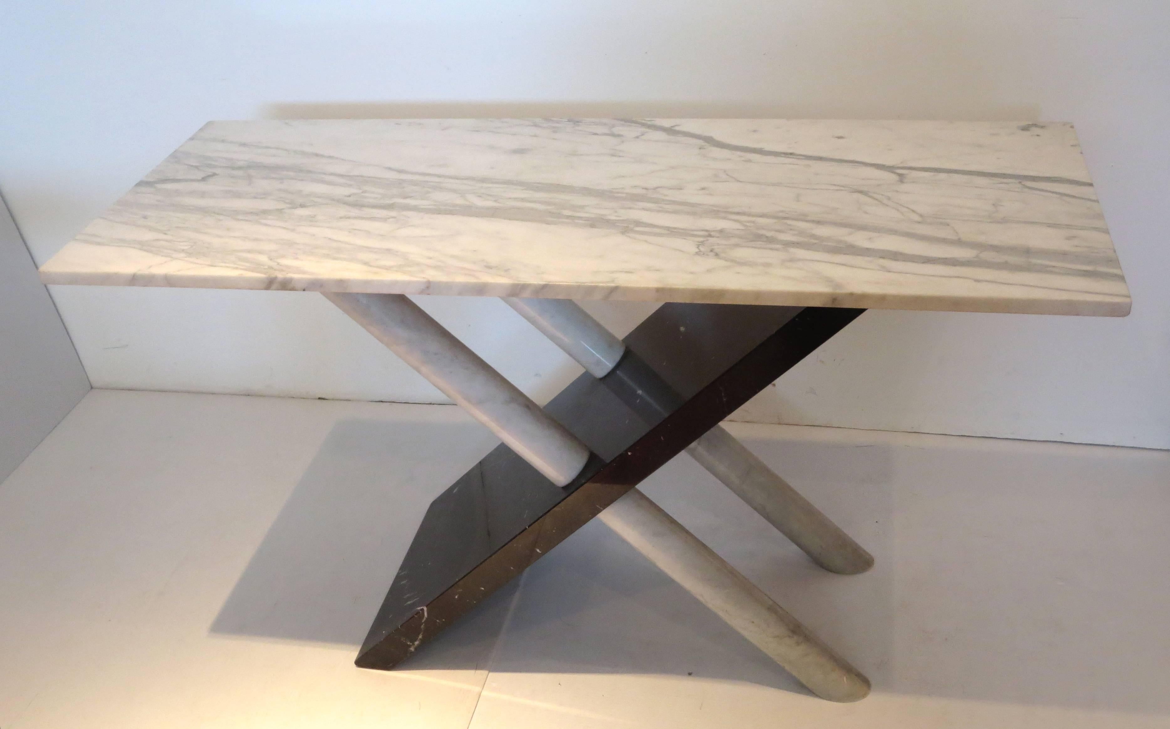 Minimalist Striking Solid Marble Console/Sofa Italian Table in Black and White Marble