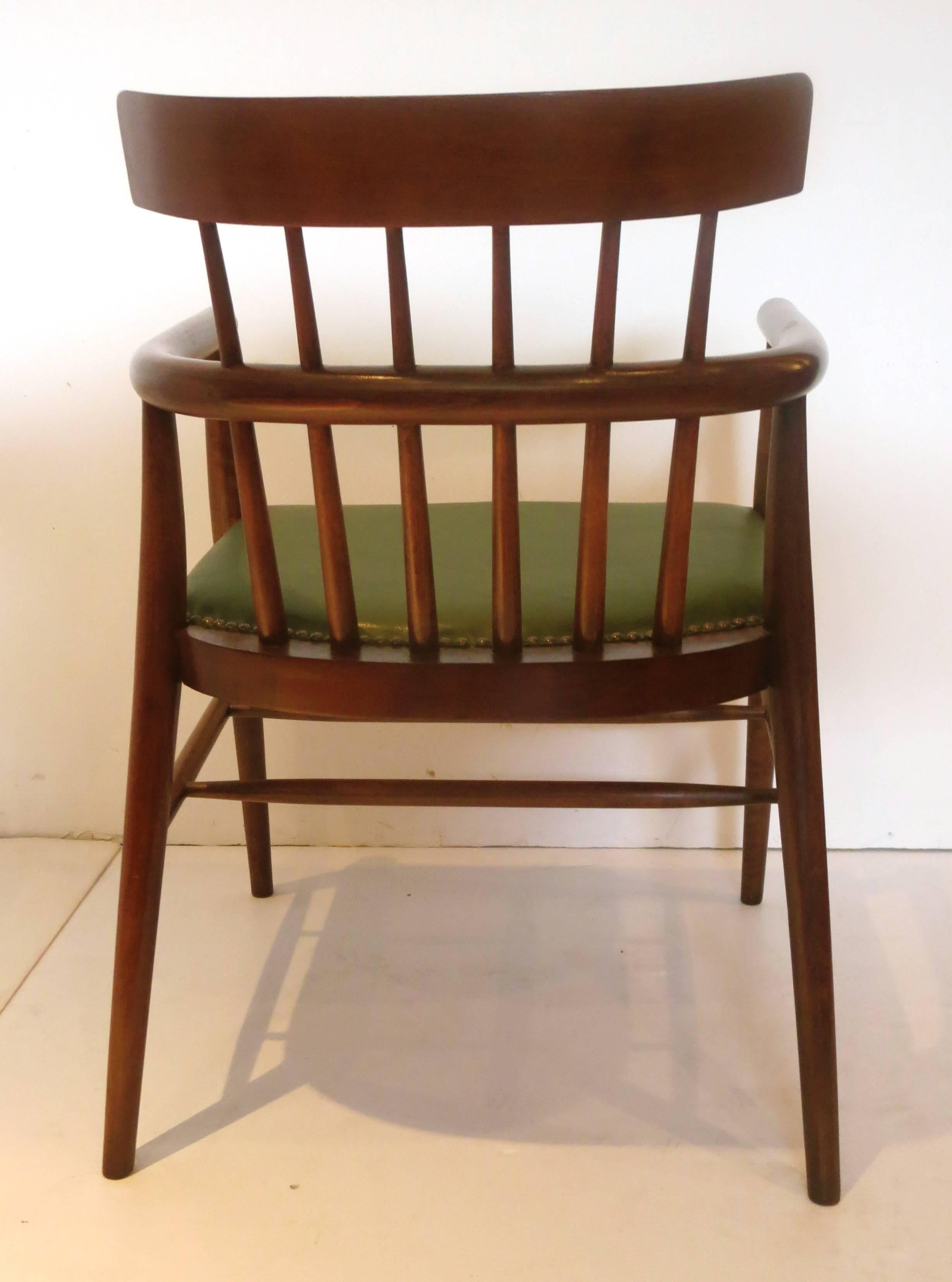 Scandinavian Modern Danish Modern Windsor Style Spindle Back Armchair in Leather Seat