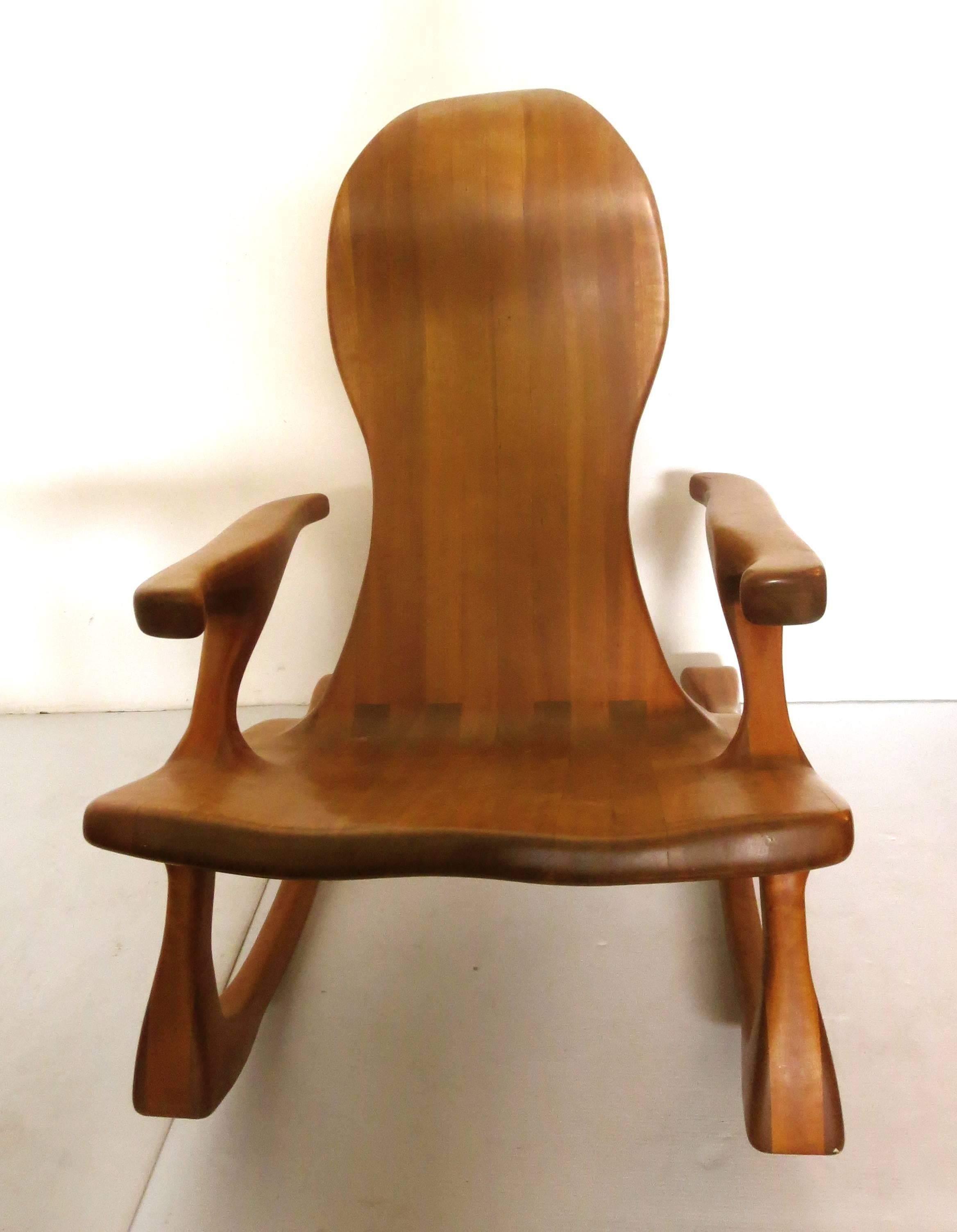 Mid-Century Modern  Massive Tall Back Handcrafted American Modern Rocker, 1981 by Kevin DesPlanque