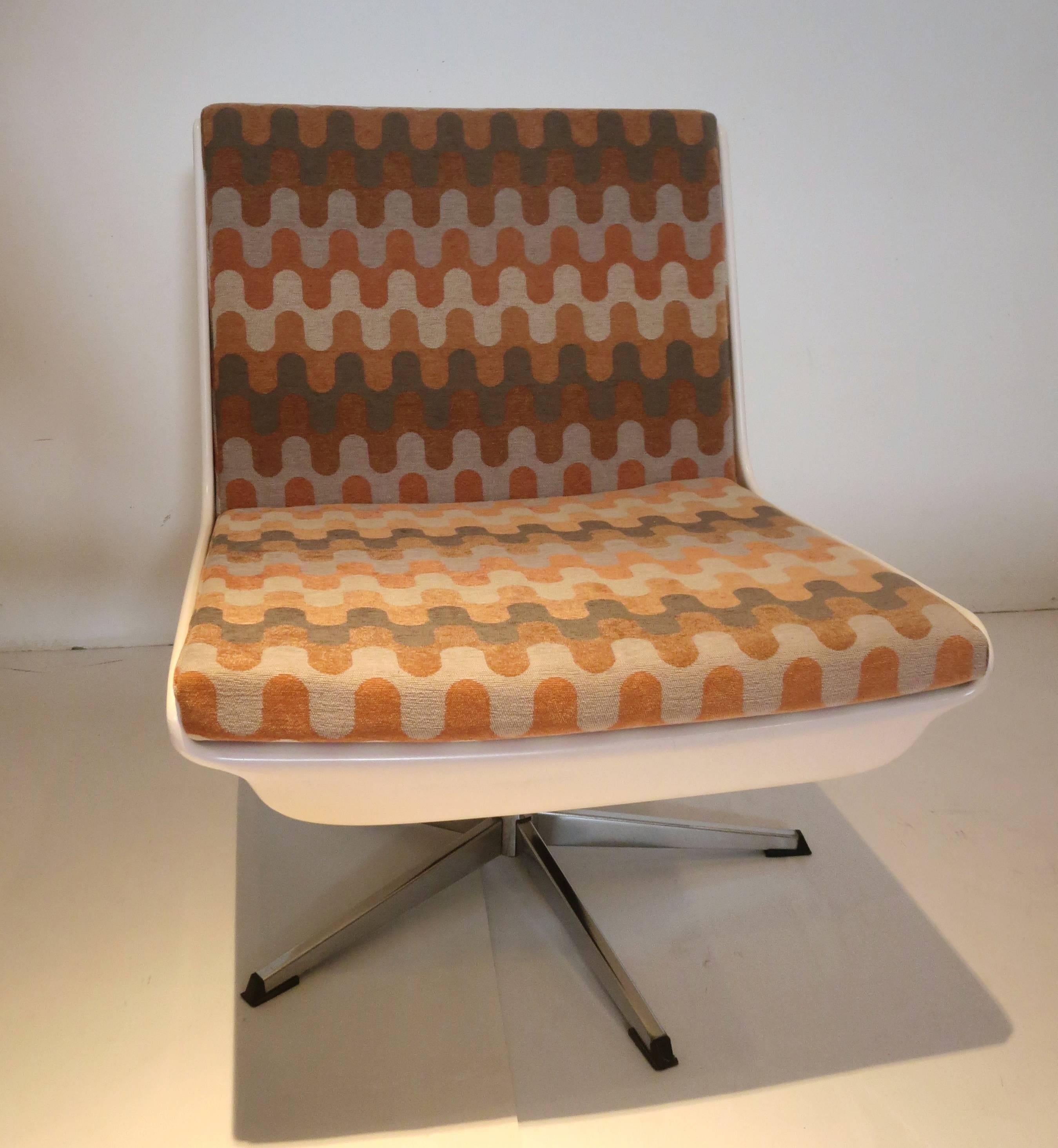 20th Century 1960s Scandinavian Modern Pair of Slipper Chairs with Swivel Chrome Base