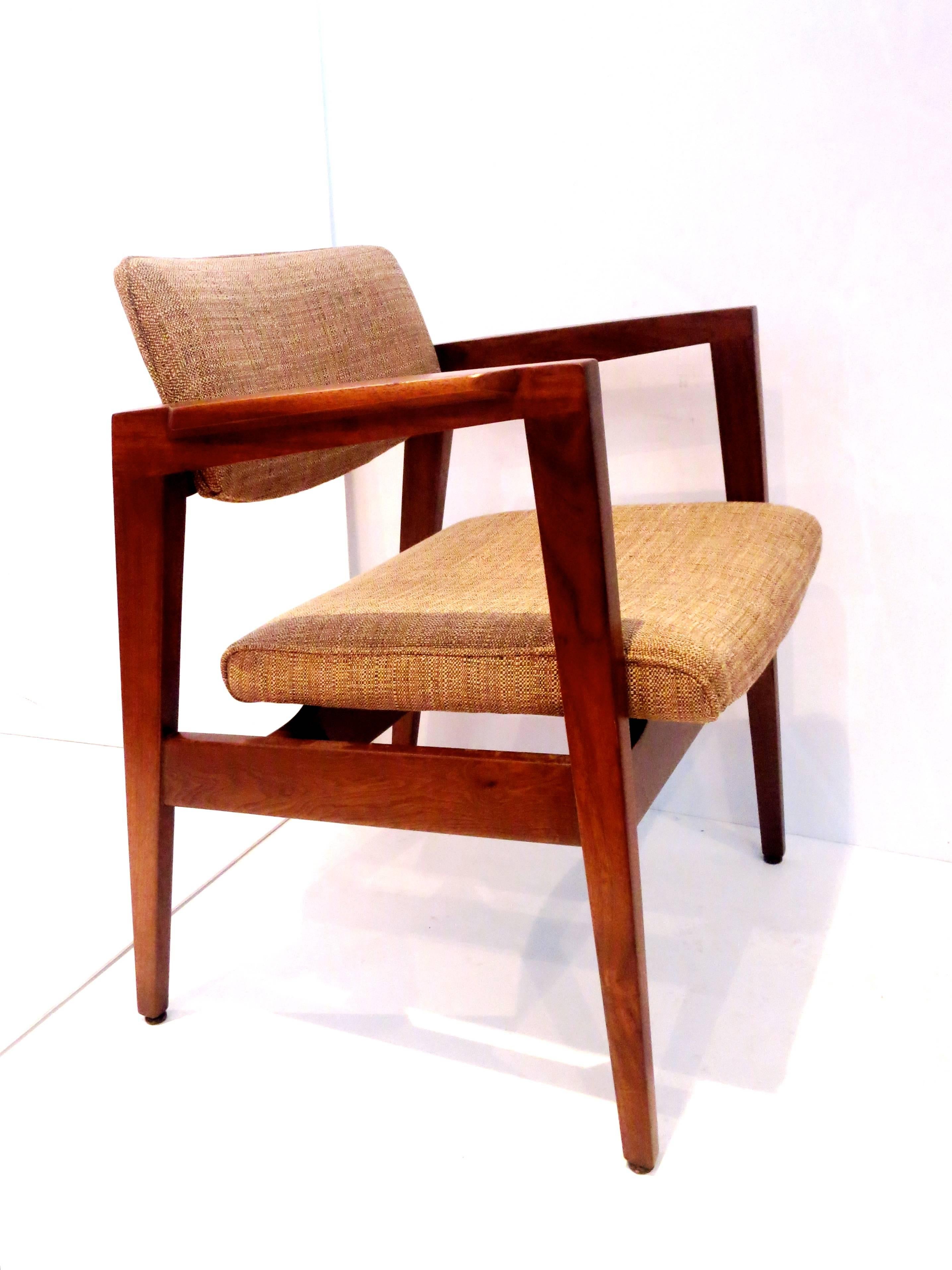 Fabric 1950s American Modern solid Walnut  Pair of Armchairs by Gunlocke