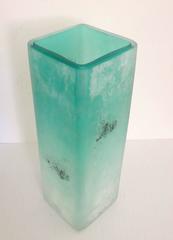 Tall Italian Square Vase by Cenedese Scavo Signed in Turquoise Blue Glass