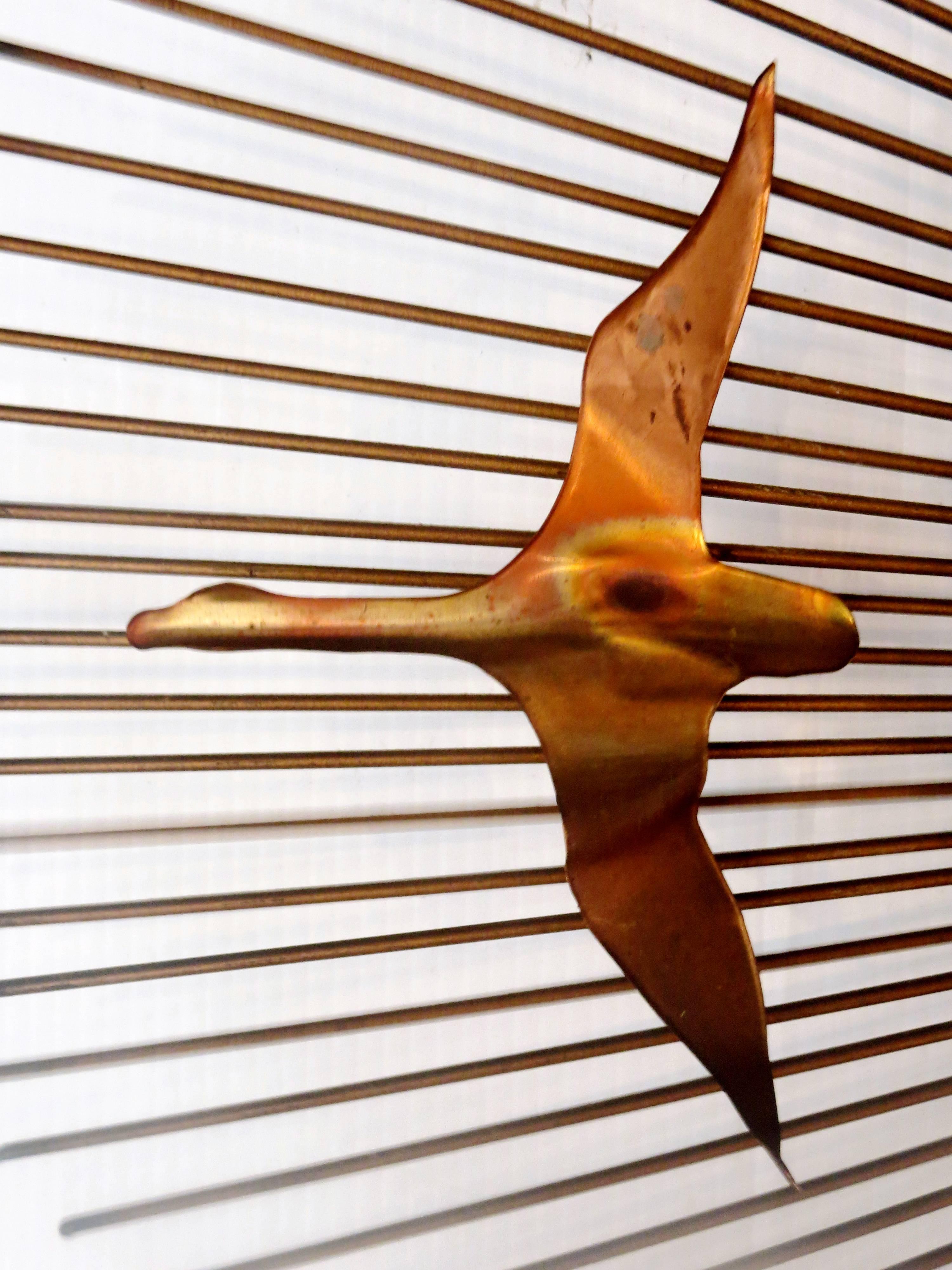 American Curtis Jeré Large Brass Sunburst Spray Birds In Flight Wall Sculpture