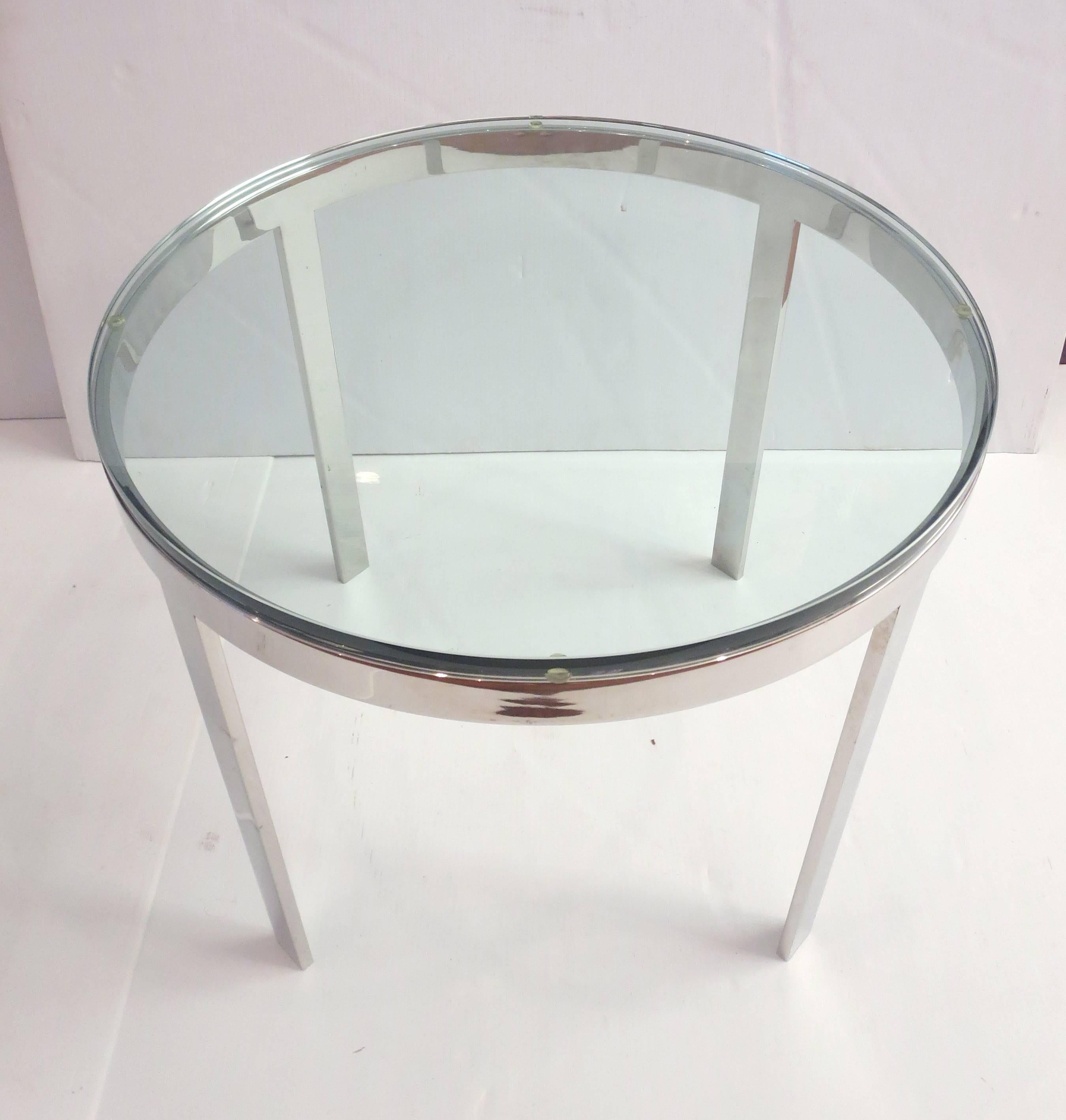 American 1970s Polished Solid Steel & Glass Cocktail Table by Nicos Zographos
