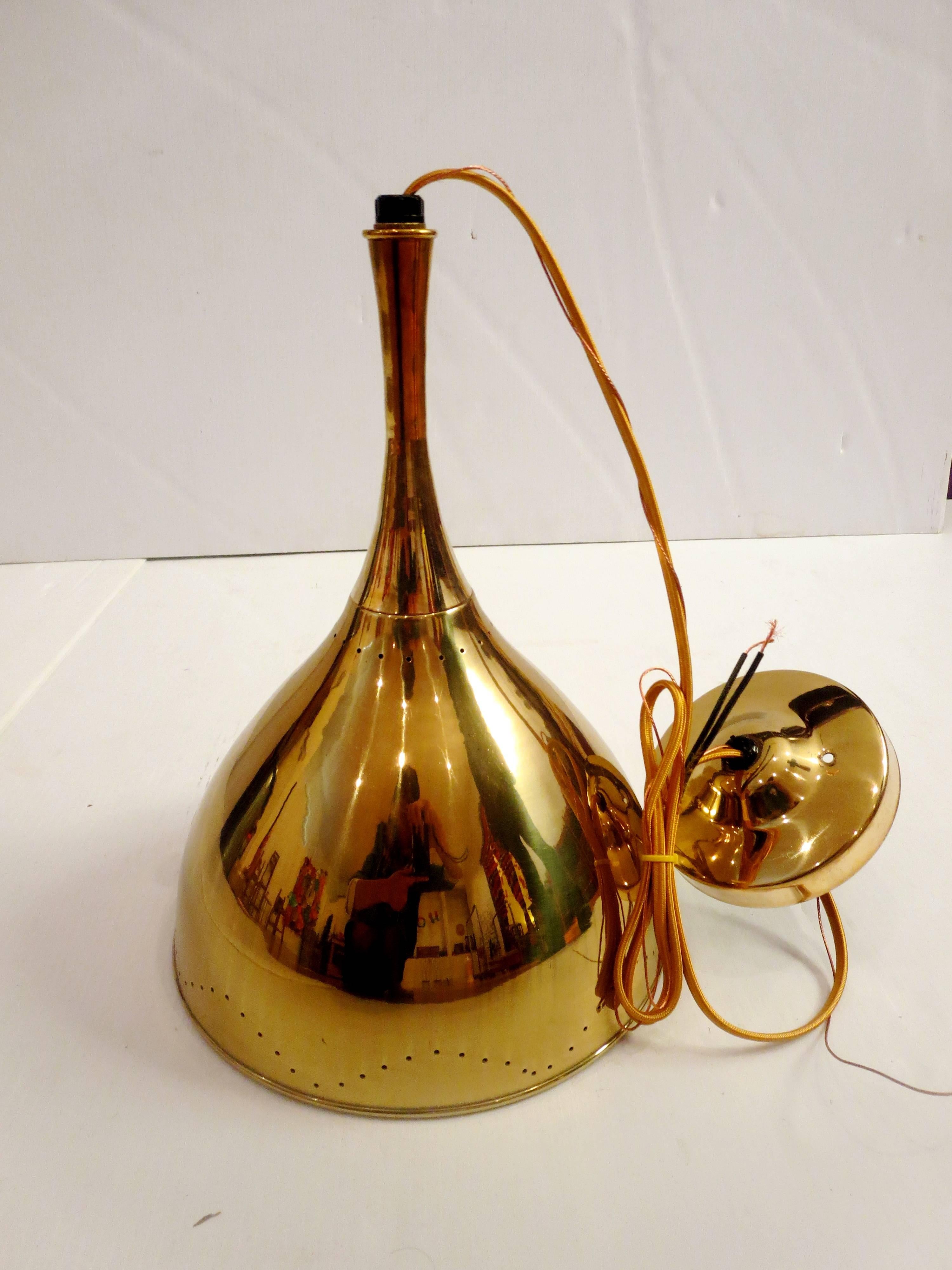 1950s Midcentury Atomic Age Brass Pendant Lamp In Excellent Condition In San Diego, CA