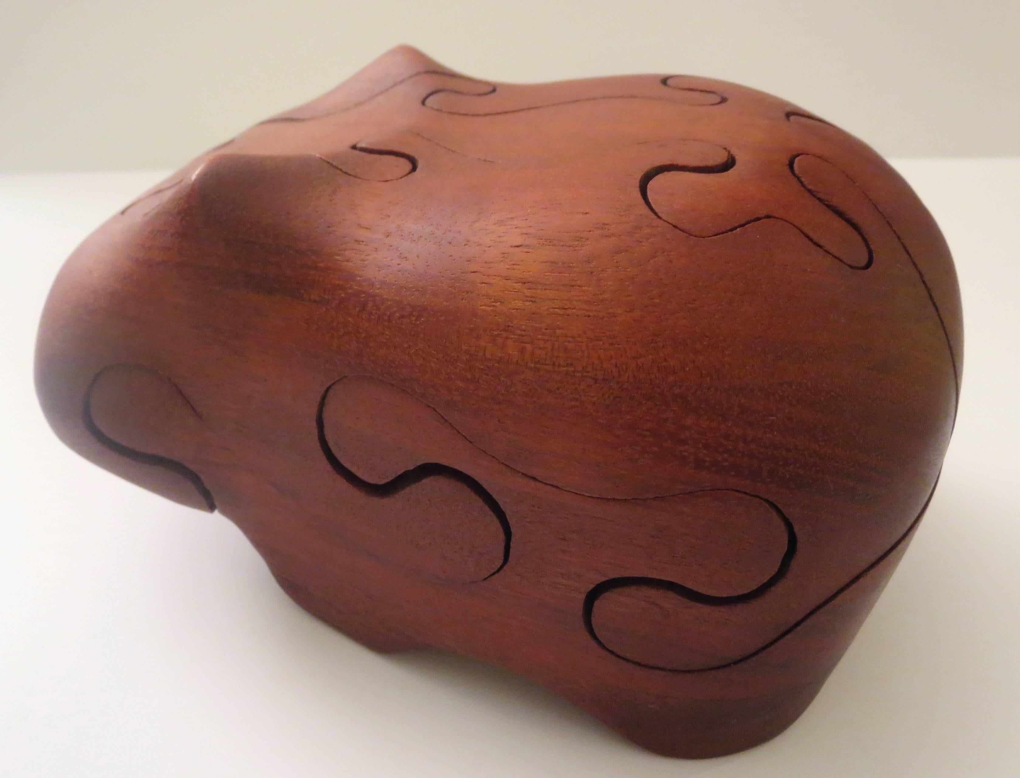 Solid Figural Hippo Walnut Wood Puzzle Toy by Deborah D Bump In Excellent Condition In San Diego, CA