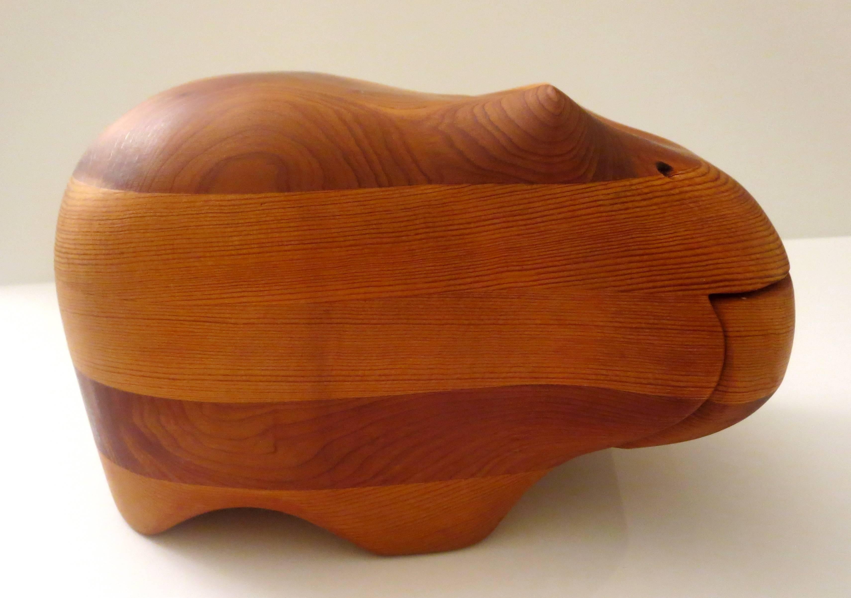 American Solid Figural Hippo Cedar and Pine Wood Jewelry Box by Deborah D Bump