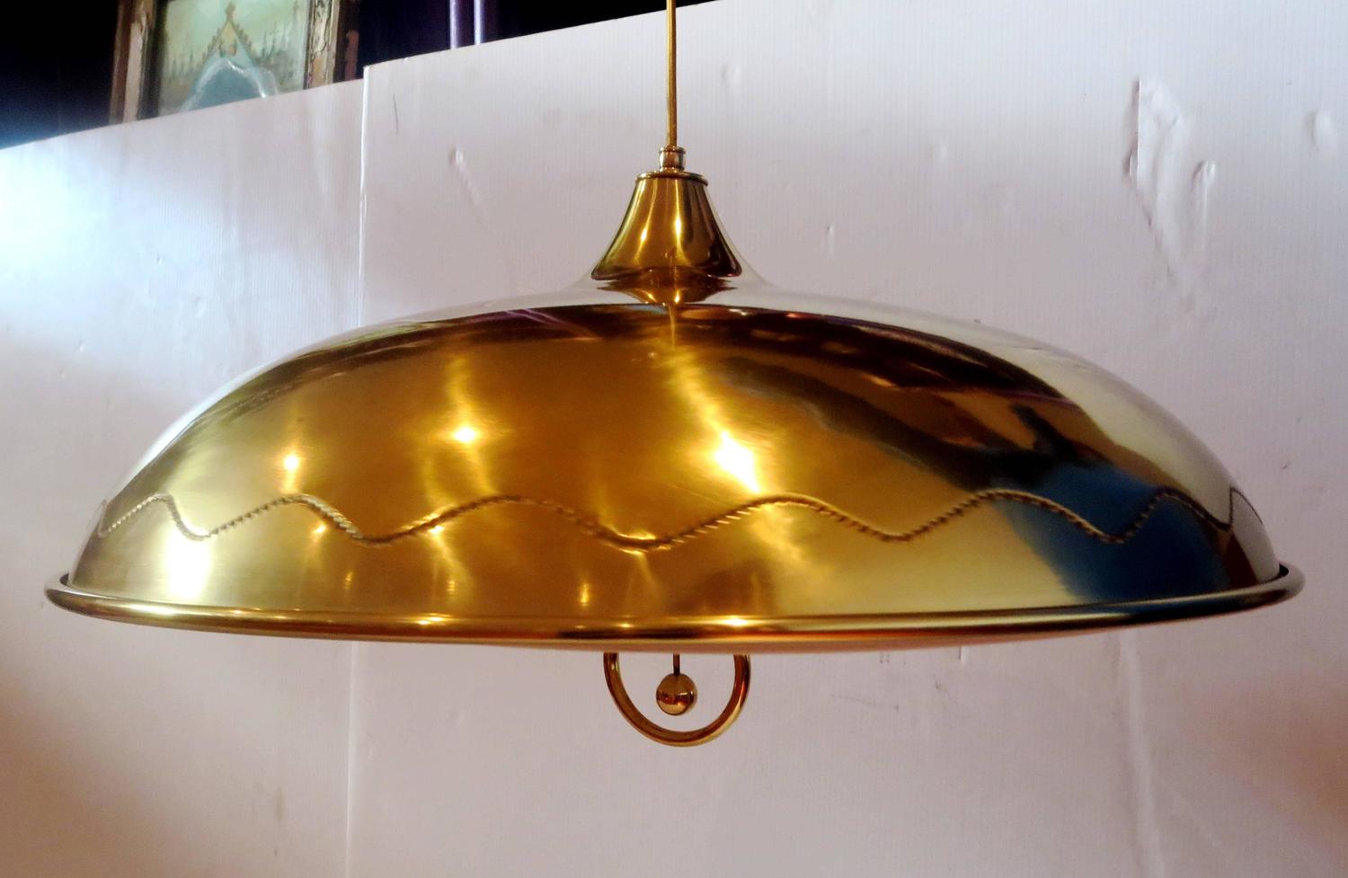 1950s Rare Large Brass Pendant Lamp with Diffuser Atomic Age at 1stdibs