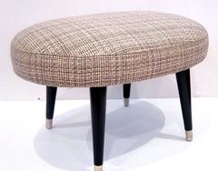 1950s Mid-Century Danish Modern Oval Tweed Foot Stool Ottoman