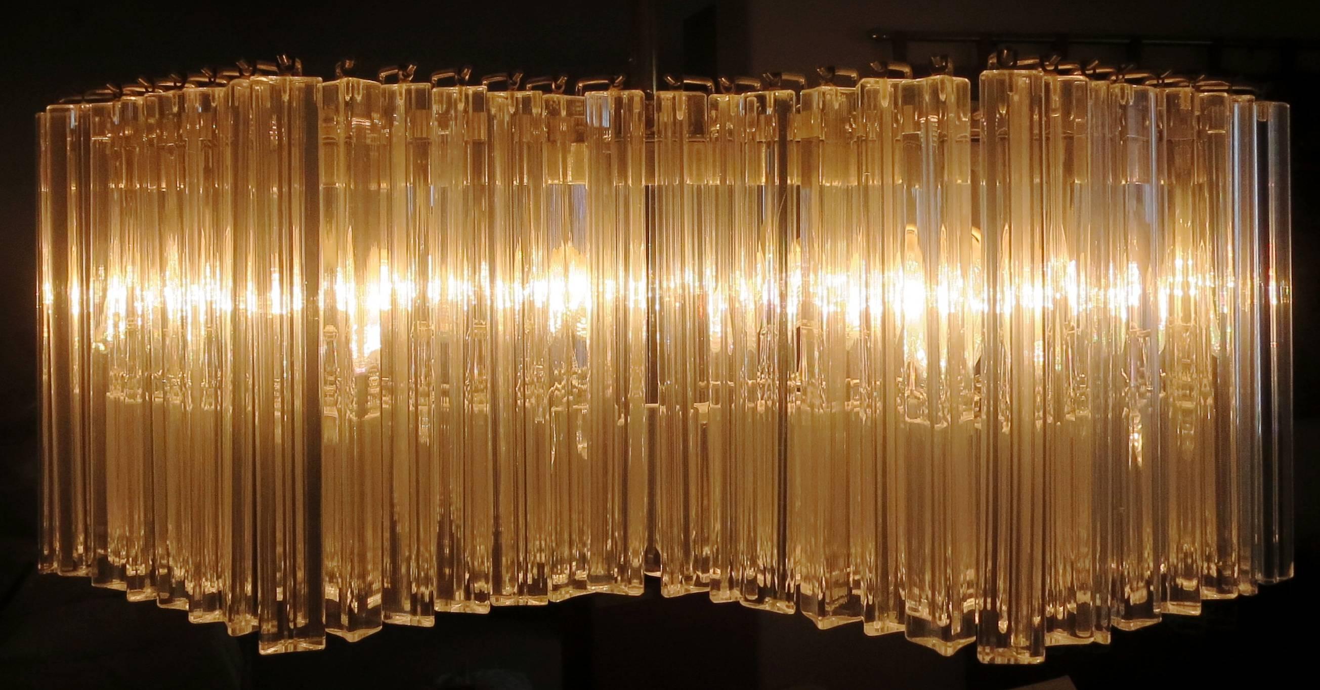 1970s Striking Large Modernist Midcentury Glass and Brass Chandelier by Venini In Good Condition In San Diego, CA