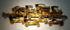 Whimsical and unique large Antique cars metal wall hanging in brass