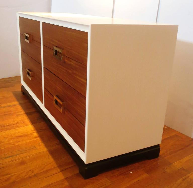 Art Deco Striking Dresser with Brass Handles and Mahogany Drawers and