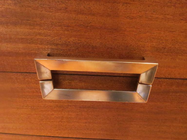 Art Deco Striking Dresser with Brass Handles and Mahogany Drawers and