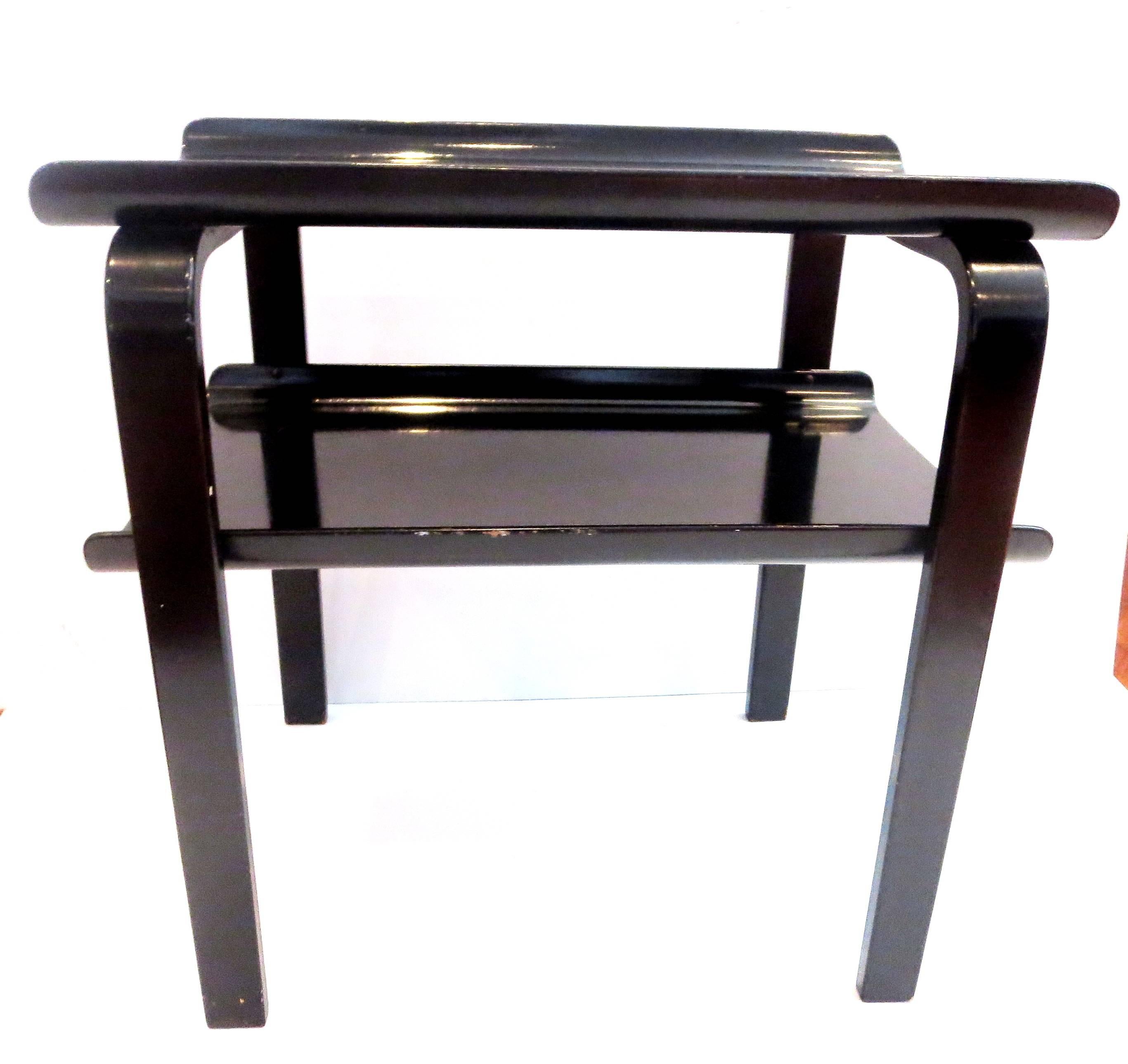 Finnish Alvar Aalto Early Tiered Model 915 Black Lacquered Bent Plywood Side Table