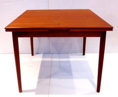 Georg Petersen Danish Modern Flip Top Teak & Leather Dining/Game Table 2 Leaves