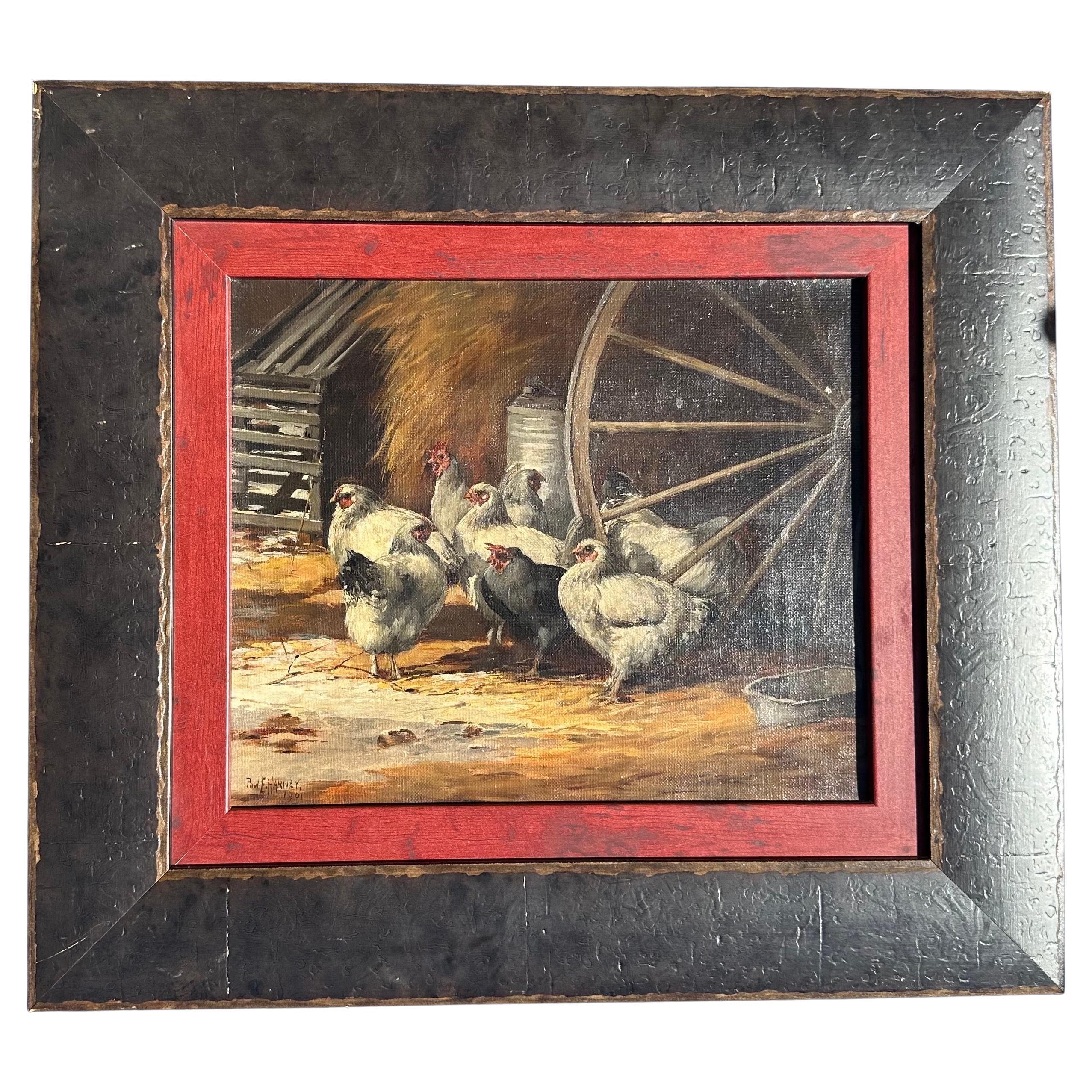 American Classical Antique Original Oil on Canvas Painting by Paul E. Harney 1901 For Sale