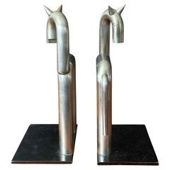 Pair of Art Deco Nickel Horse Bookends by Walter Von Nessen for Chase & Co.