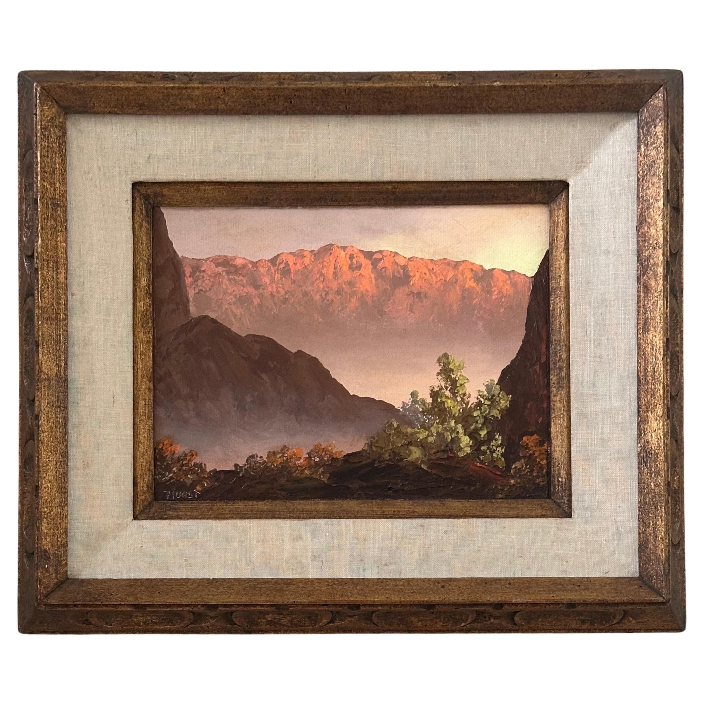 Absolut atemberaubende Original-Öl auf Karton Landschaft von aufgeführten Künstler Martha Eleanor Nicholson Hurst, circa 1960er Jahre. Hurst studierte bei Andrew Wyeth und Olaf Wieghorst und später bei John Hilton. Das Gemälde zeigt einen Blick auf
