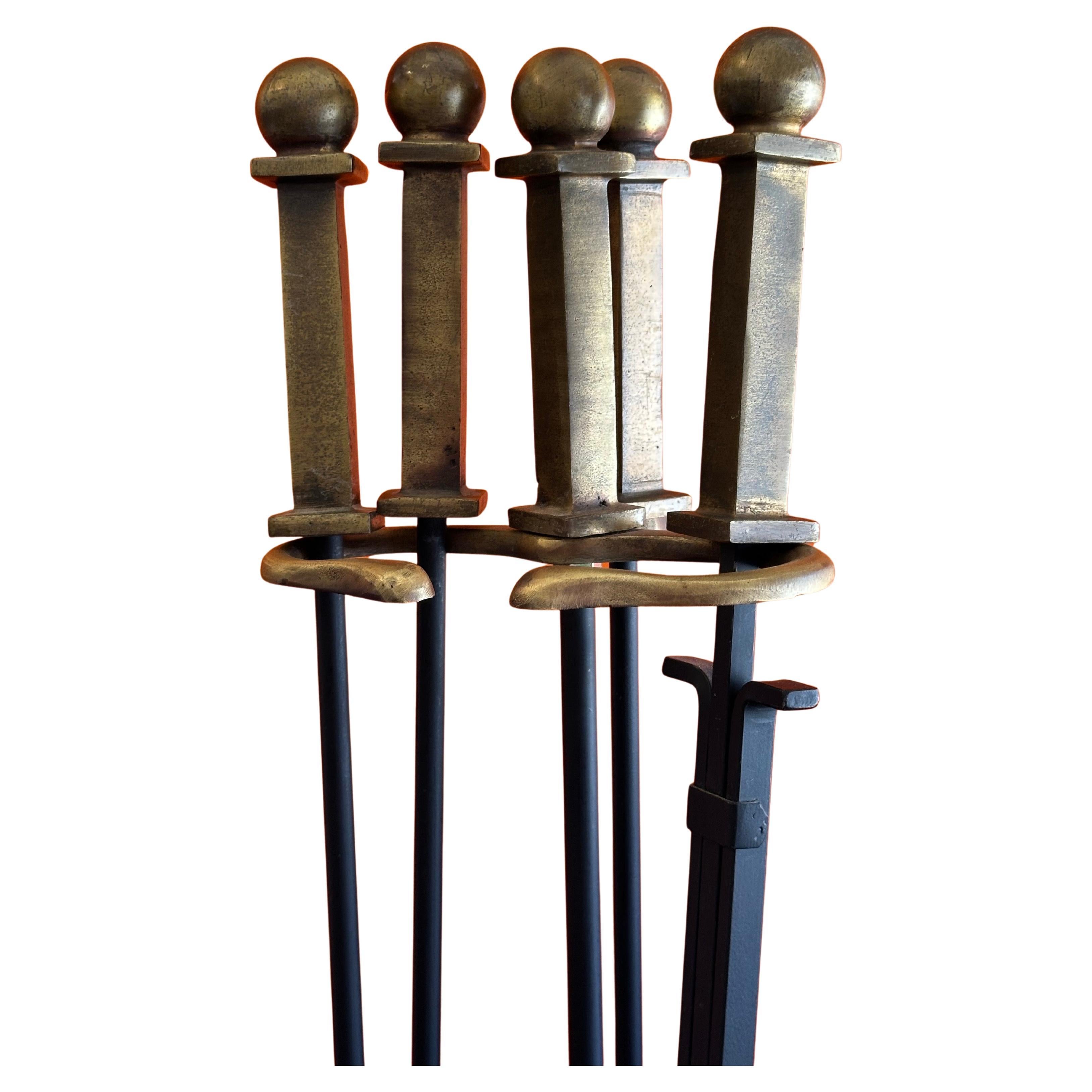 American Set of Four Hollywood Regency Fireplace Tools by Pilgrim Manufacturing For Sale
