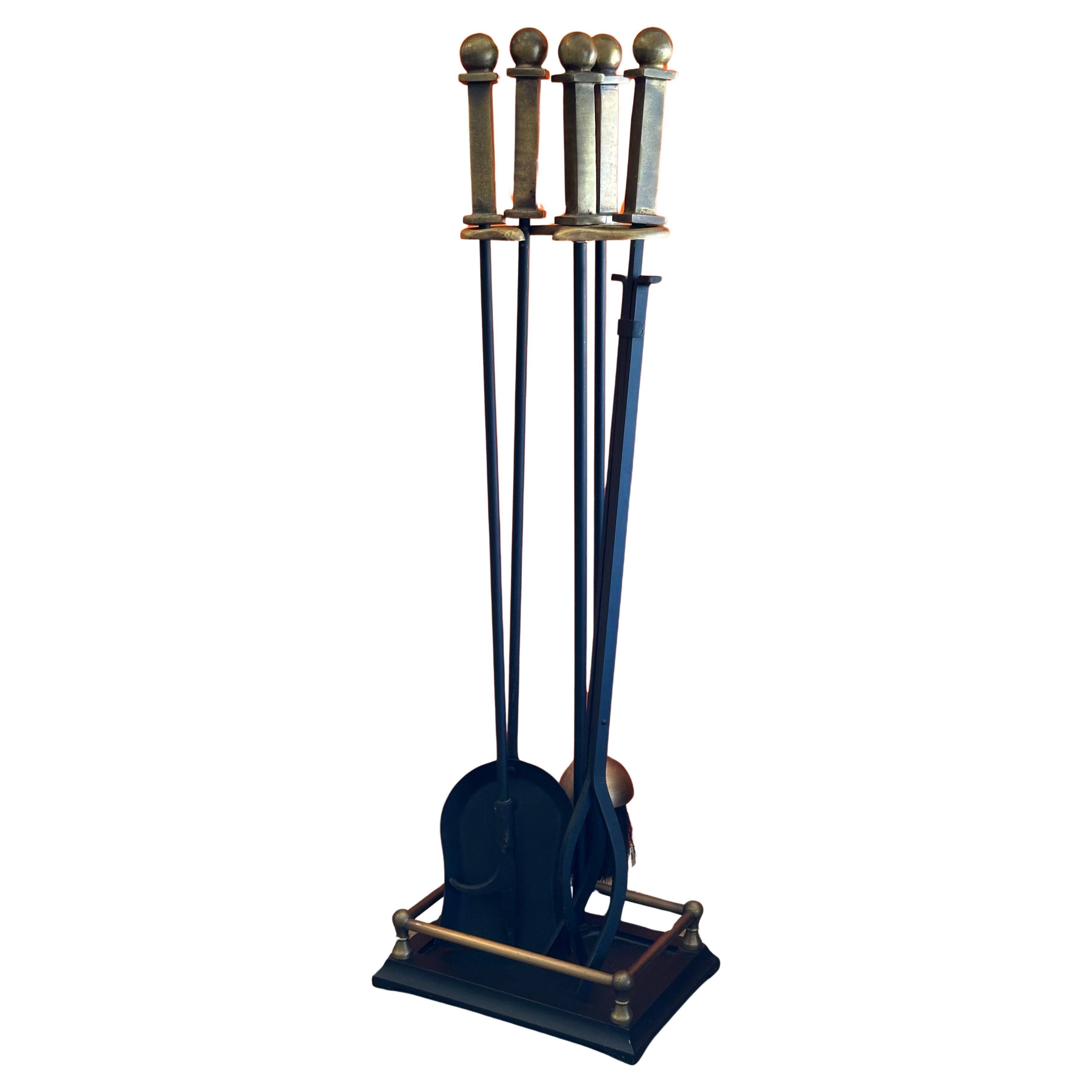 Set of Four Hollywood Regency Fireplace Tools by Pilgrim Manufacturing For Sale