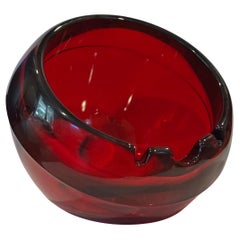 Striking "Atomic Orb" Art Glass Ashtray in Ruby Red by Viking Glass