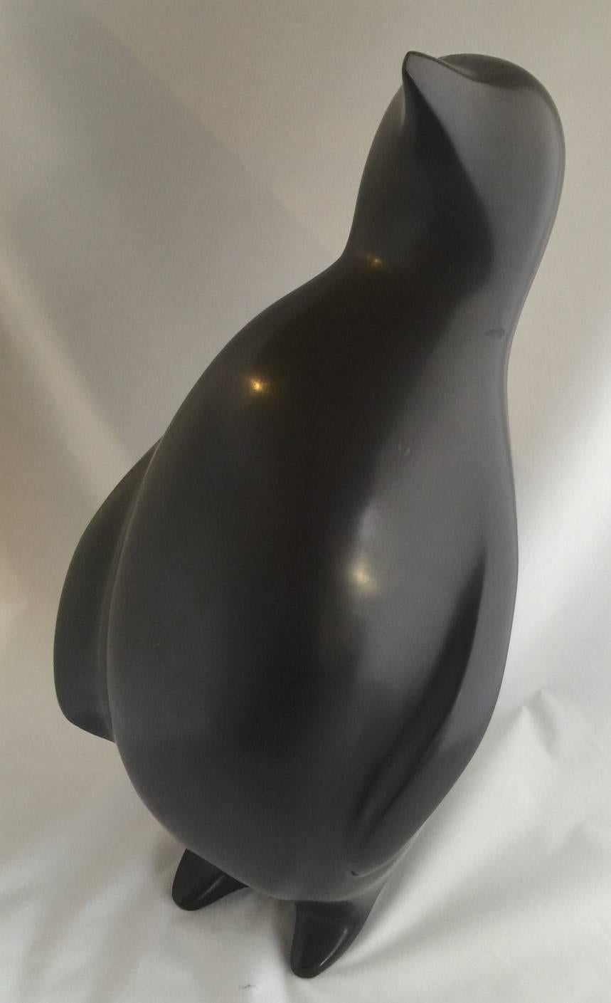 20th Century Solid Black Marble Modernist Penguin Sculpture by Japanese Artist Kuki