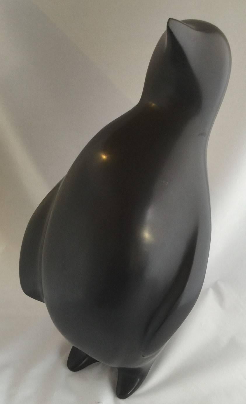 Solid Black Marble Modernist Penguin Sculpture by Japanese Artist Kuki 1