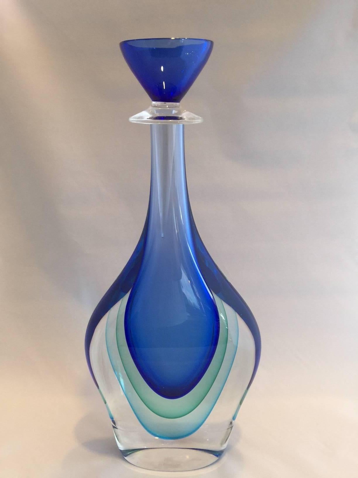 Late 20th Century Gorgeous Murano Glass Multi Sommerso Decanter by Murano Artist Luigi Onesto