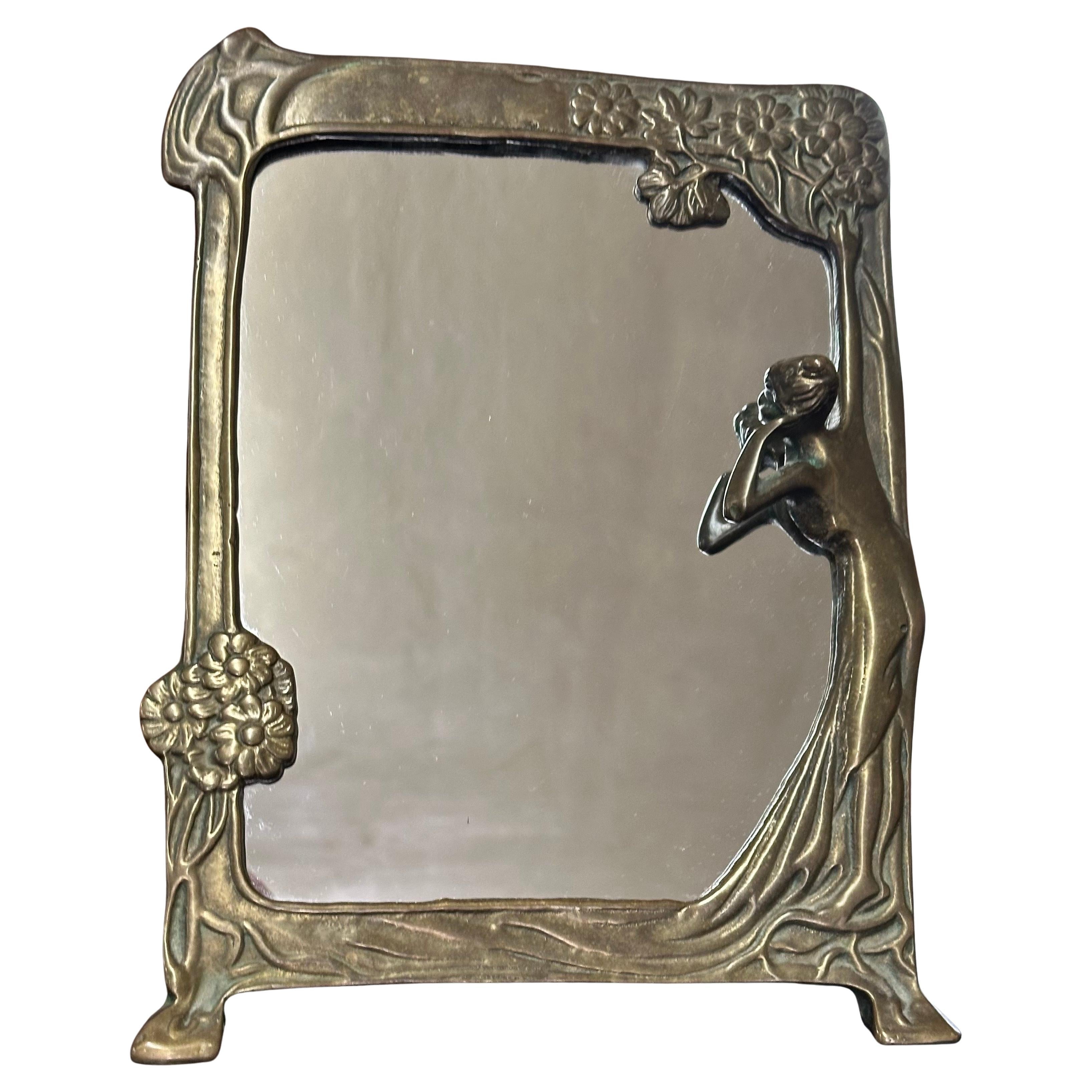 Antique Art Nouveau Vanity / Table Mirror "The First Cuckoo" by WMF en vente