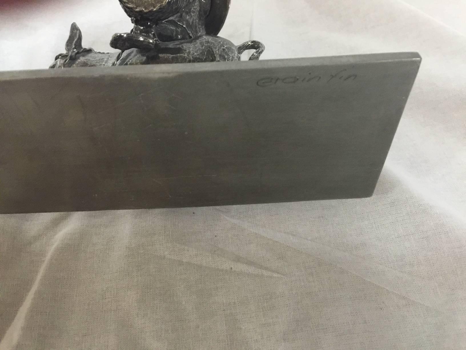 Signed Pewter Sculpture of Don Quixote by Noted French Sculptor Michel Laude In Excellent Condition In San Diego, CA