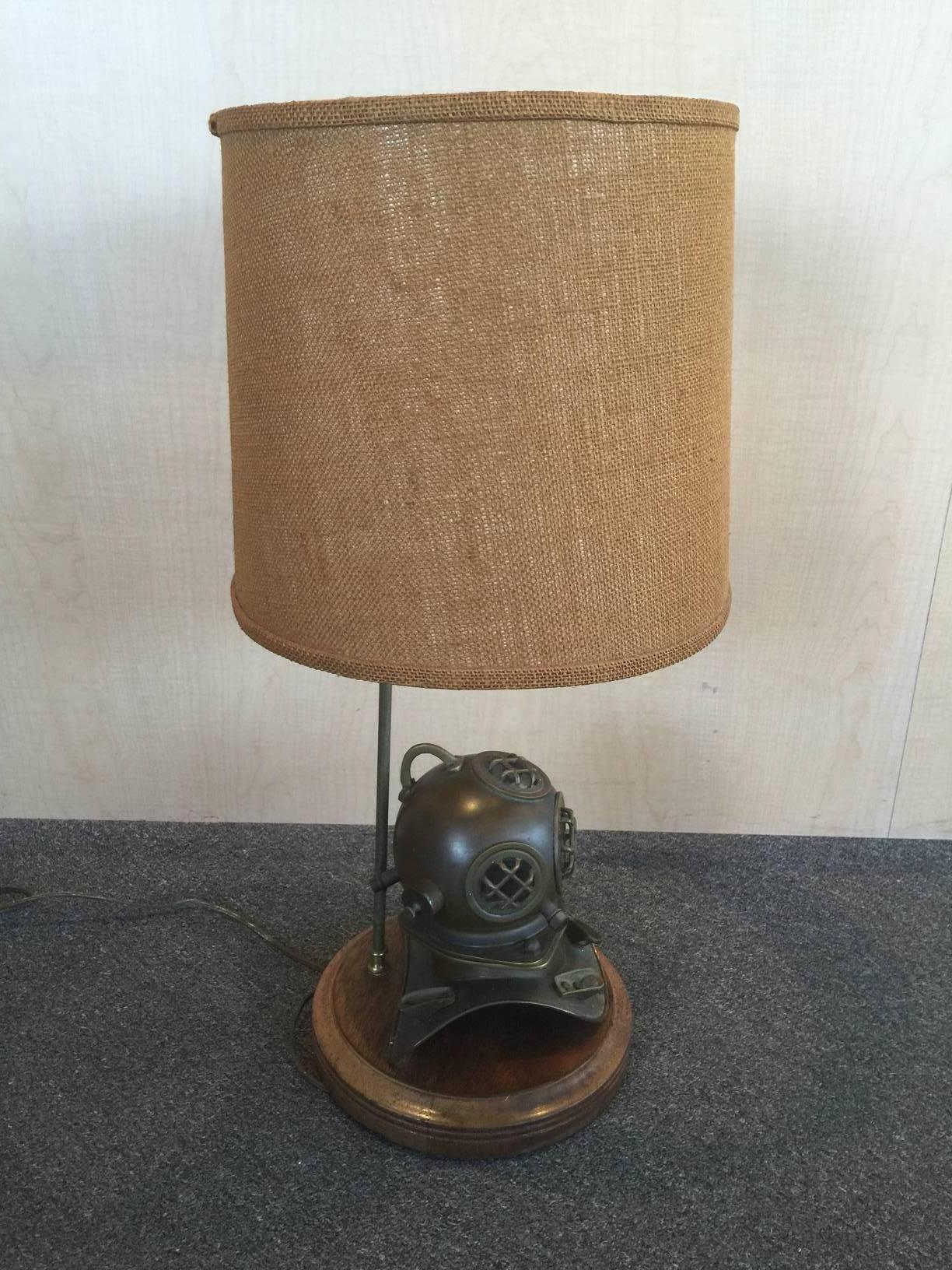 American Craftsman Vintage Nautical Lamp with Brass Divers Helmet