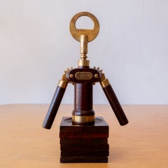 Mid-Century Modern Brass & Rosewood Corkscrew and Coaster Set Italy 1970s