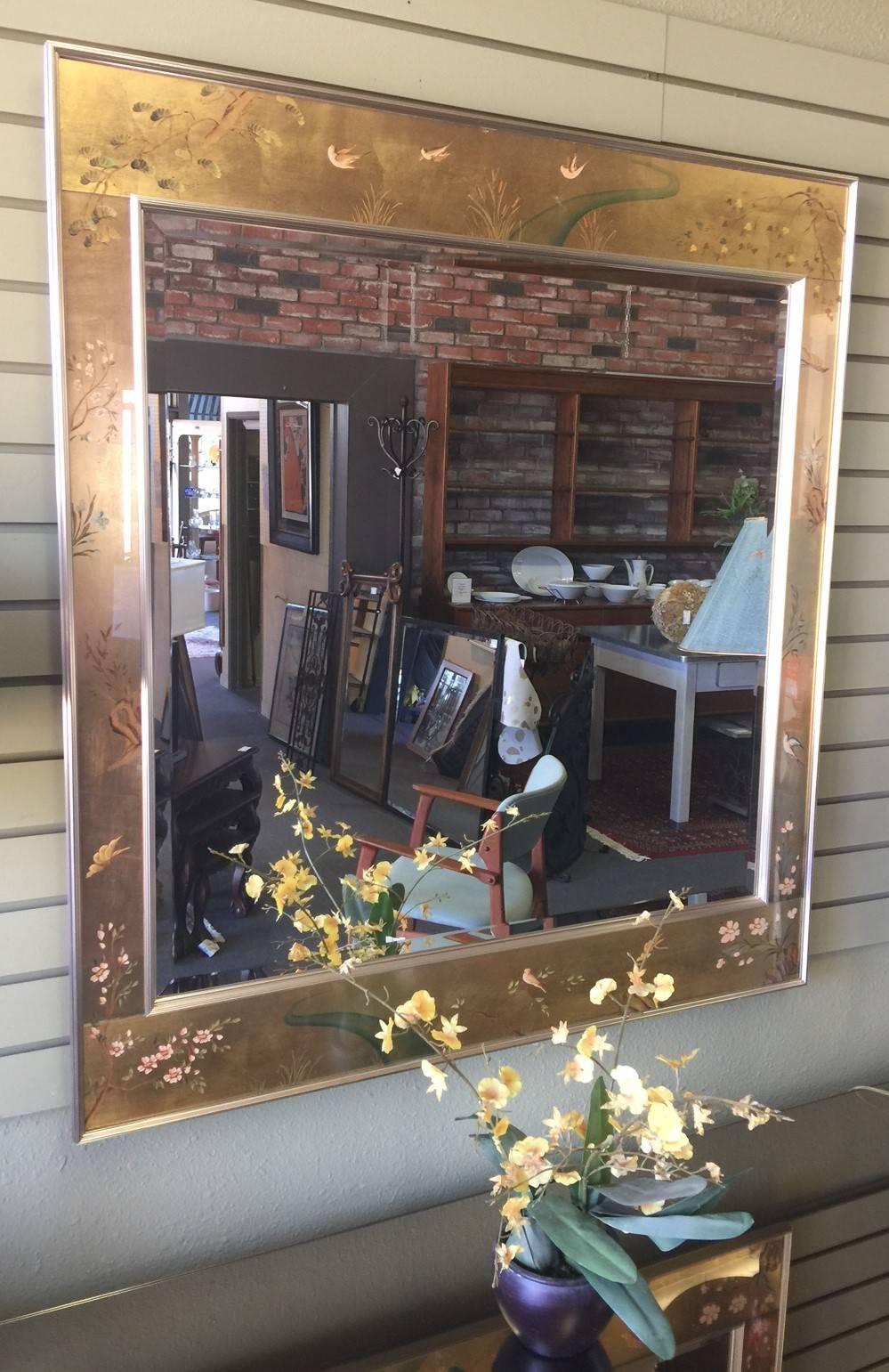Fabulous Labarge Eglomise Hand-Painted and Signed Chinoiserie Mirror In Excellent Condition In San Diego, CA