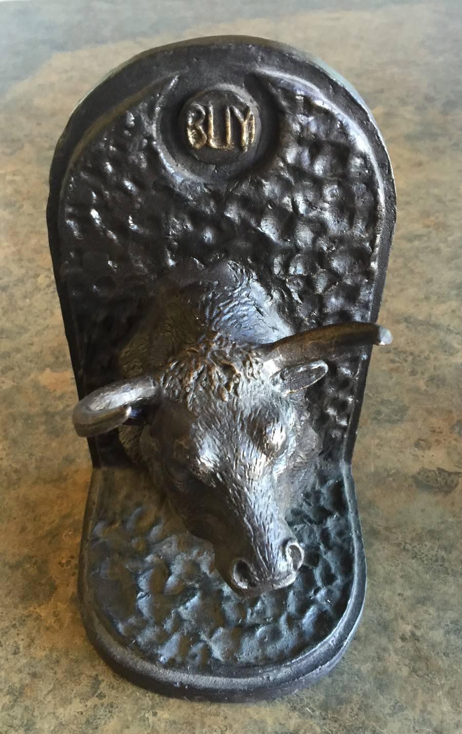 Forged Fabulous Pair of Vintage Bull/Bear Bas Relief Iron Bookends